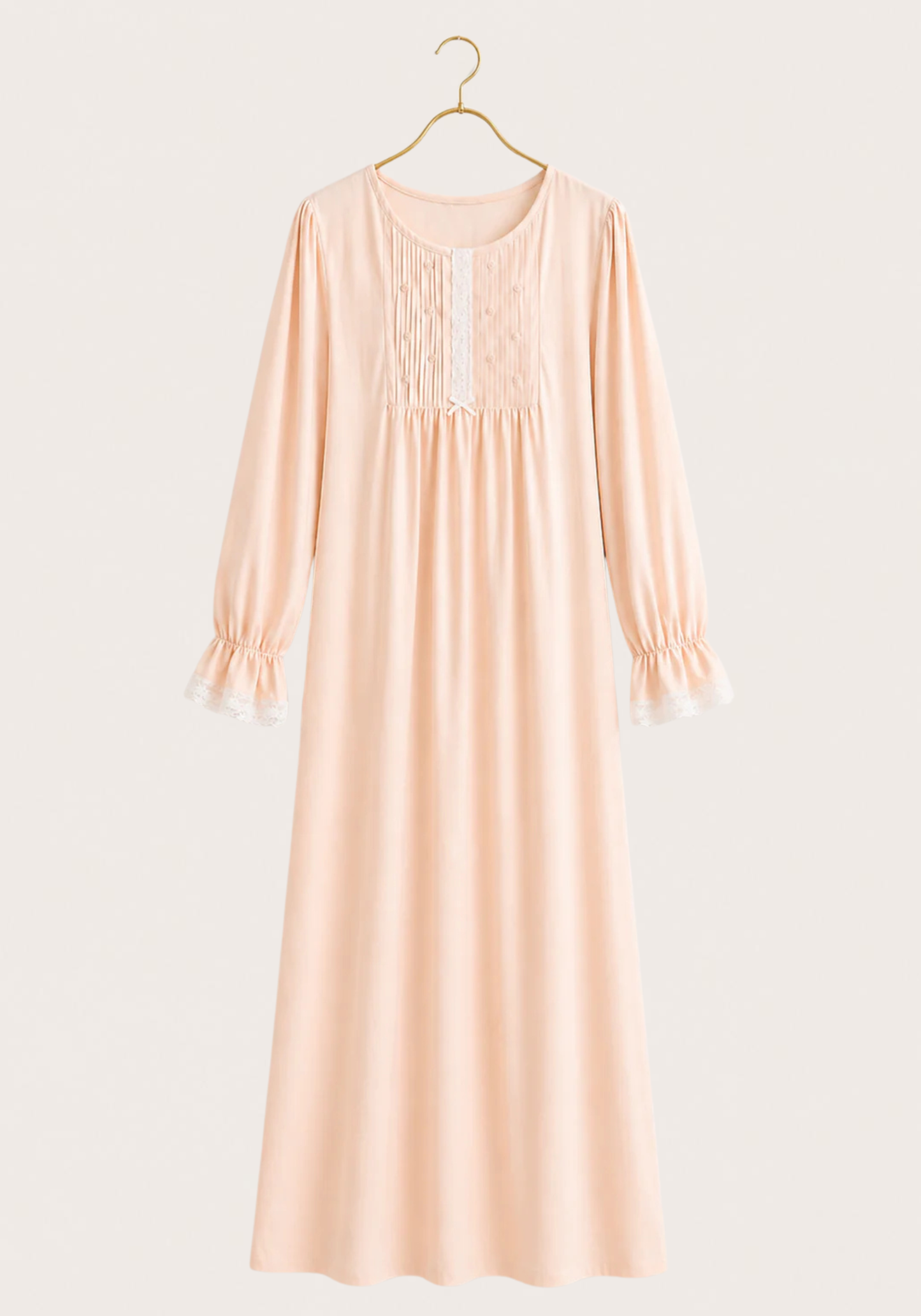 Woven Viscose Long Sleeves Long Nighty With Lace Detail