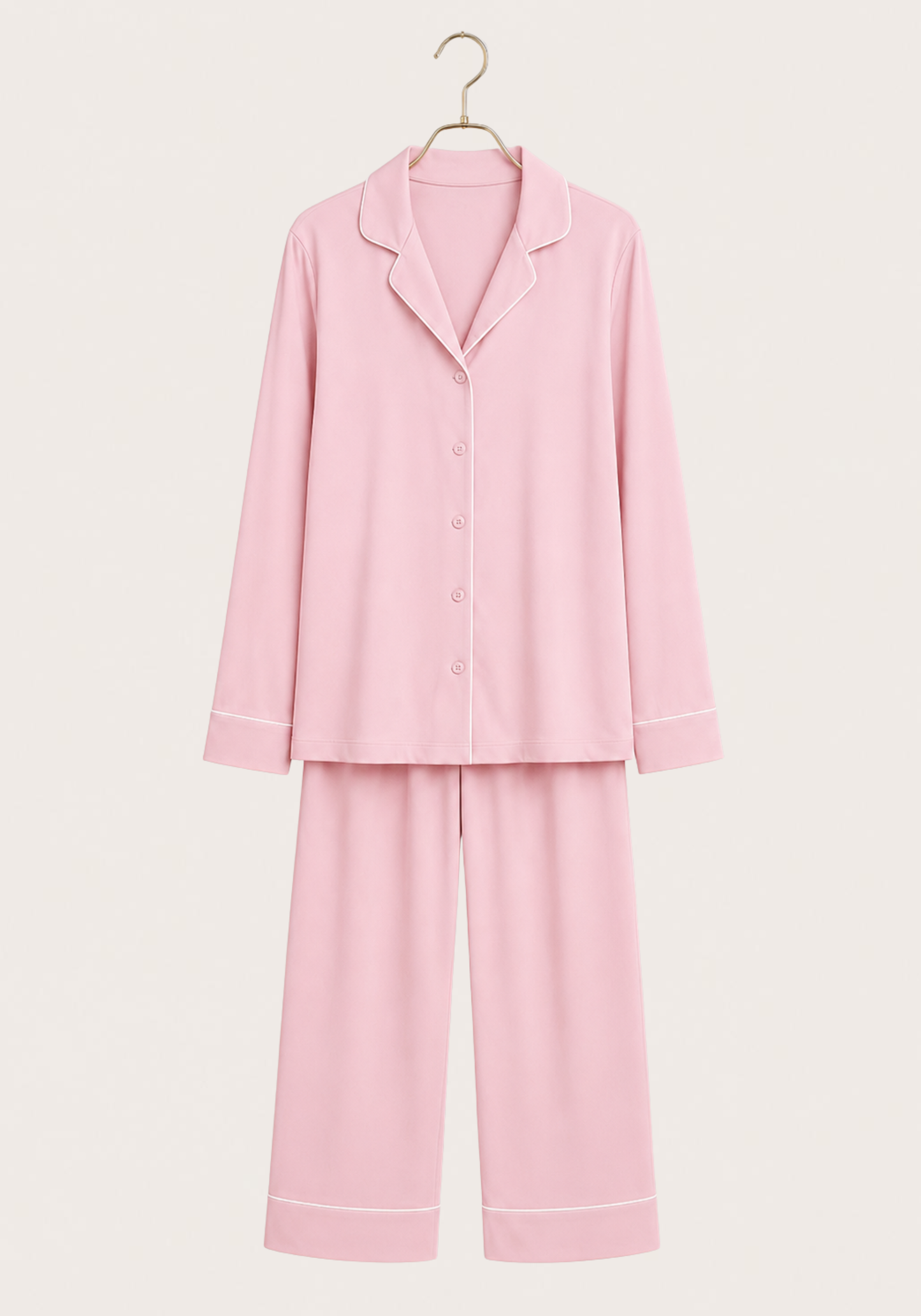 Modal Pajama: Collar Button Long Sleeve Top And Pants