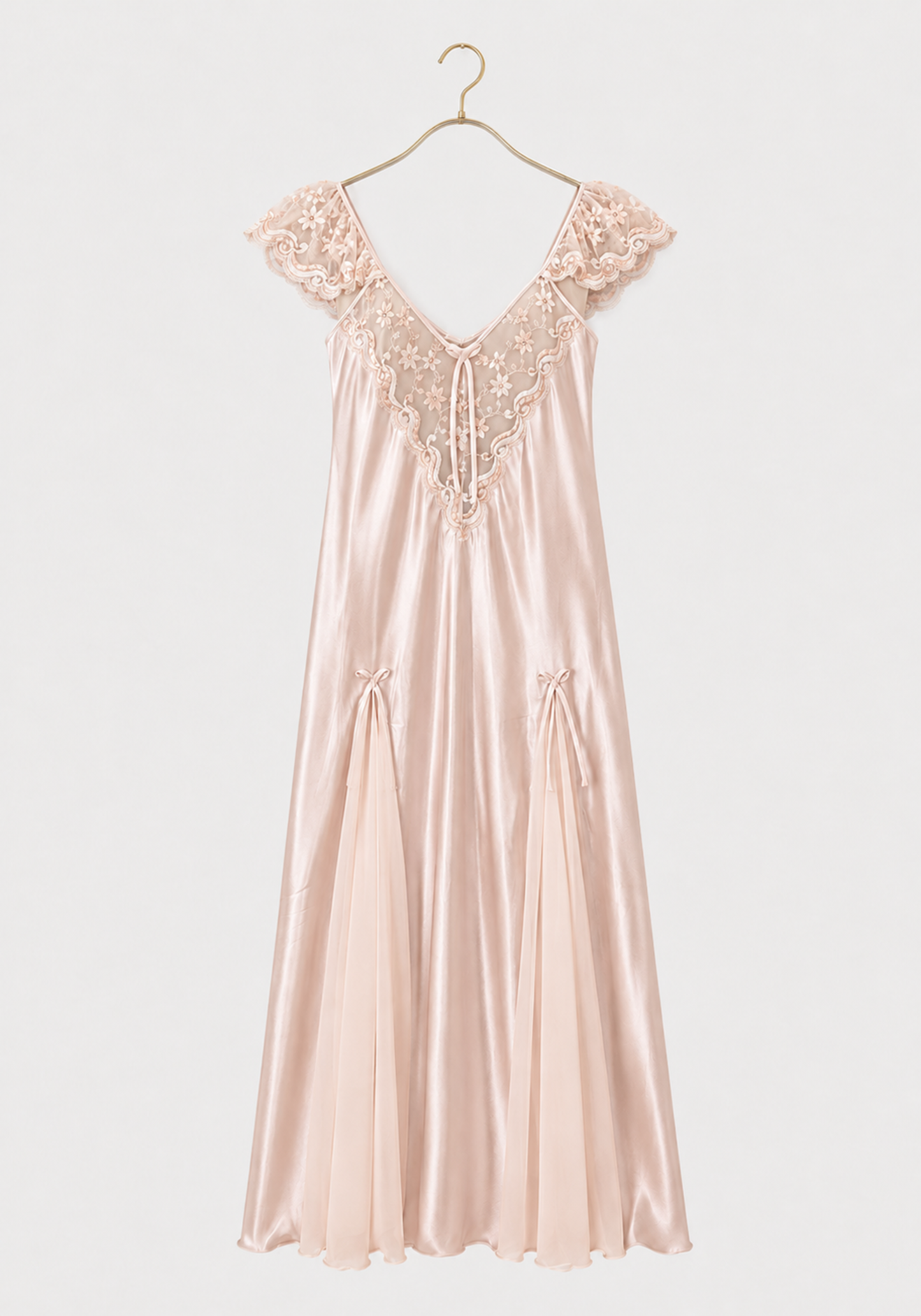 Long Night Gown: Shoulder Strap Satin Long Nighty With Toulle Detail