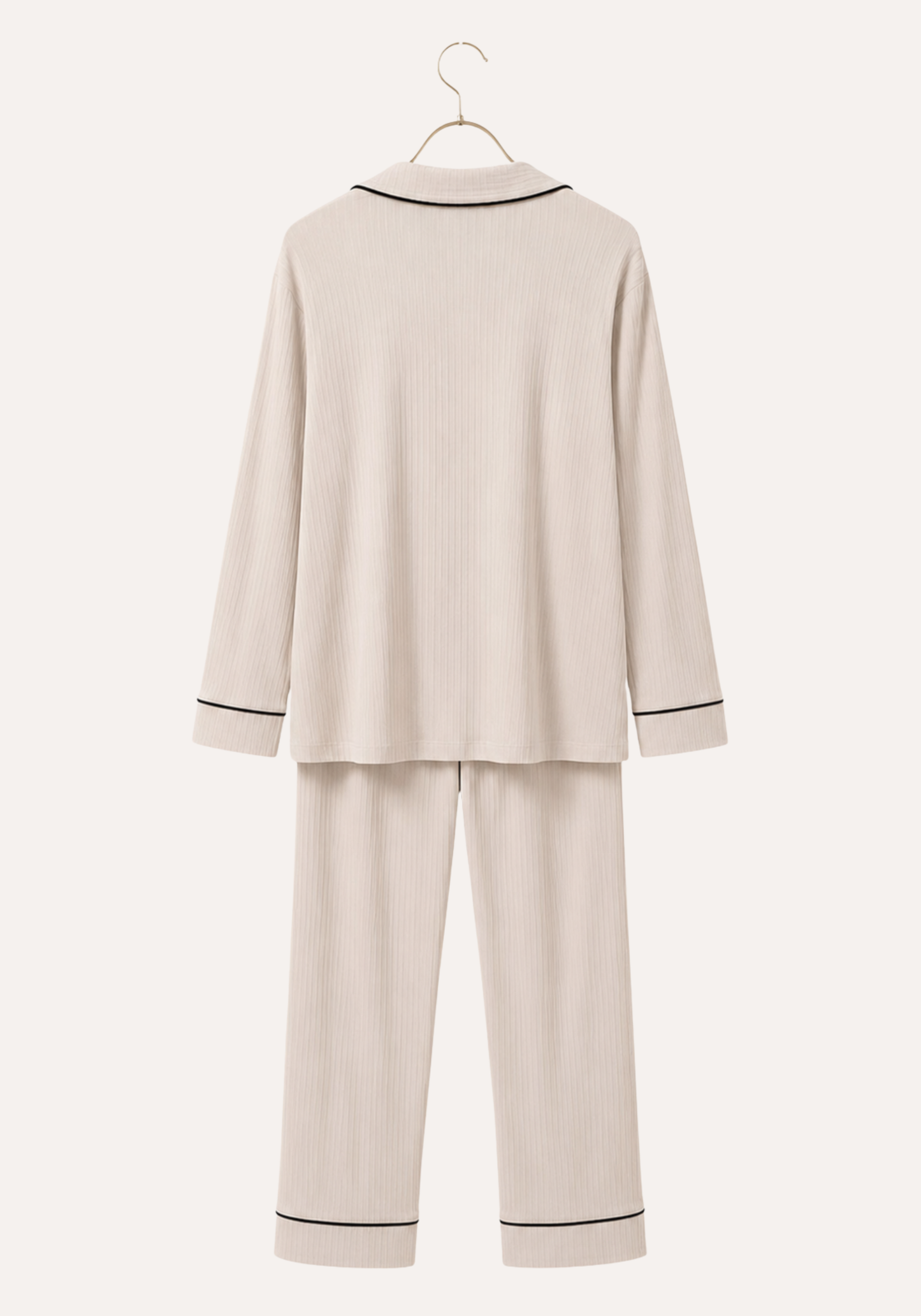 Plain Chords Collar Button Long Sleeve Pajamas