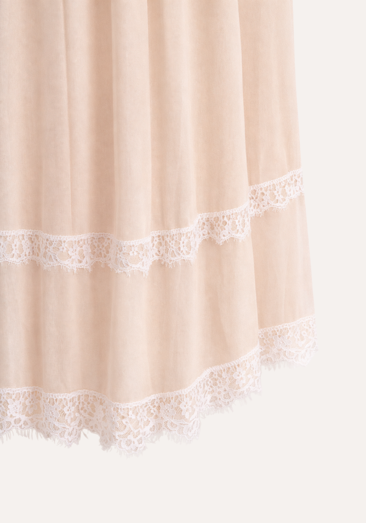 Woven Viscose Long Sleeves Long Nighty With Dantel In The Front &amp; Sleeves With Buttons