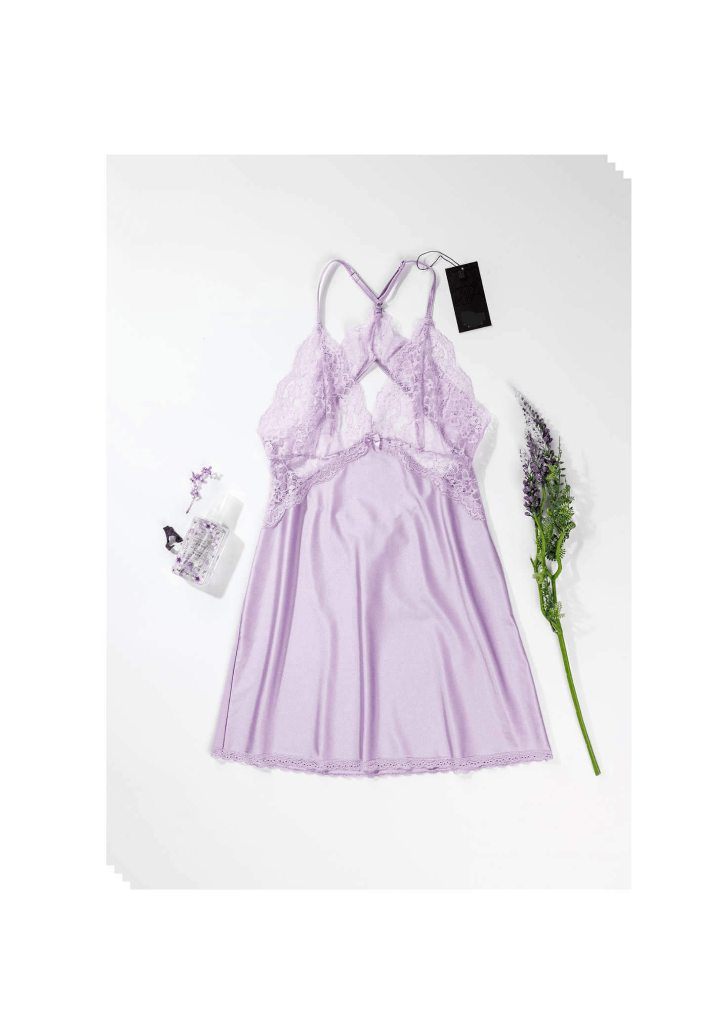 Babydoll: Shoulder Strap Lace Bra Back Lace Satin Babydoll