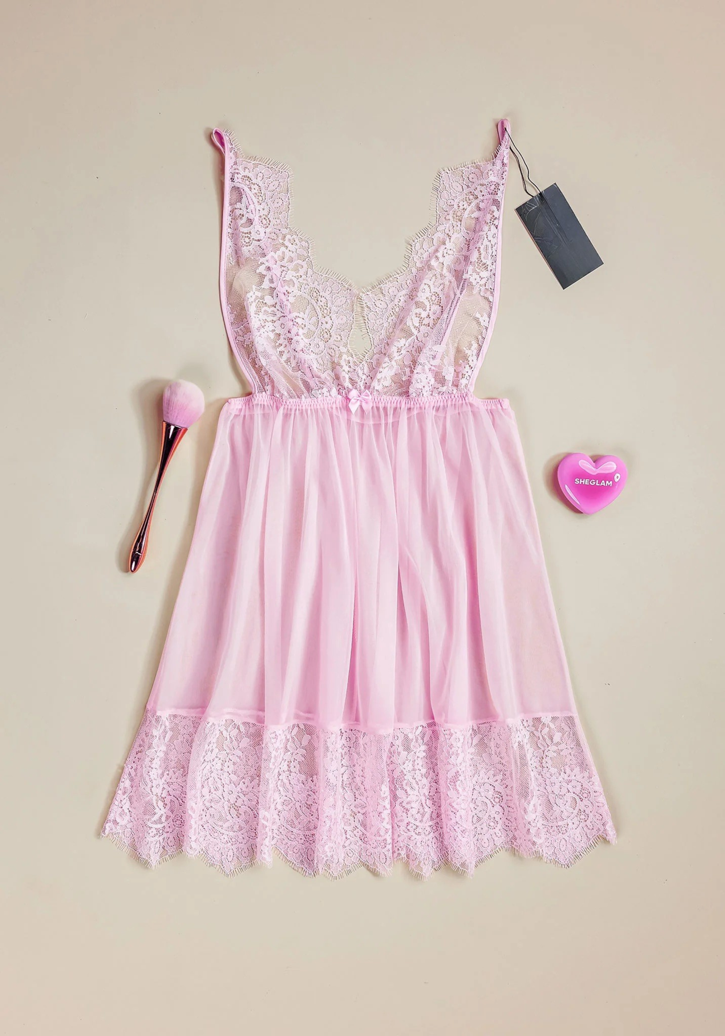 Babydoll: Lacae Top Open Back Lace Bottom Chiffon Babydoll
