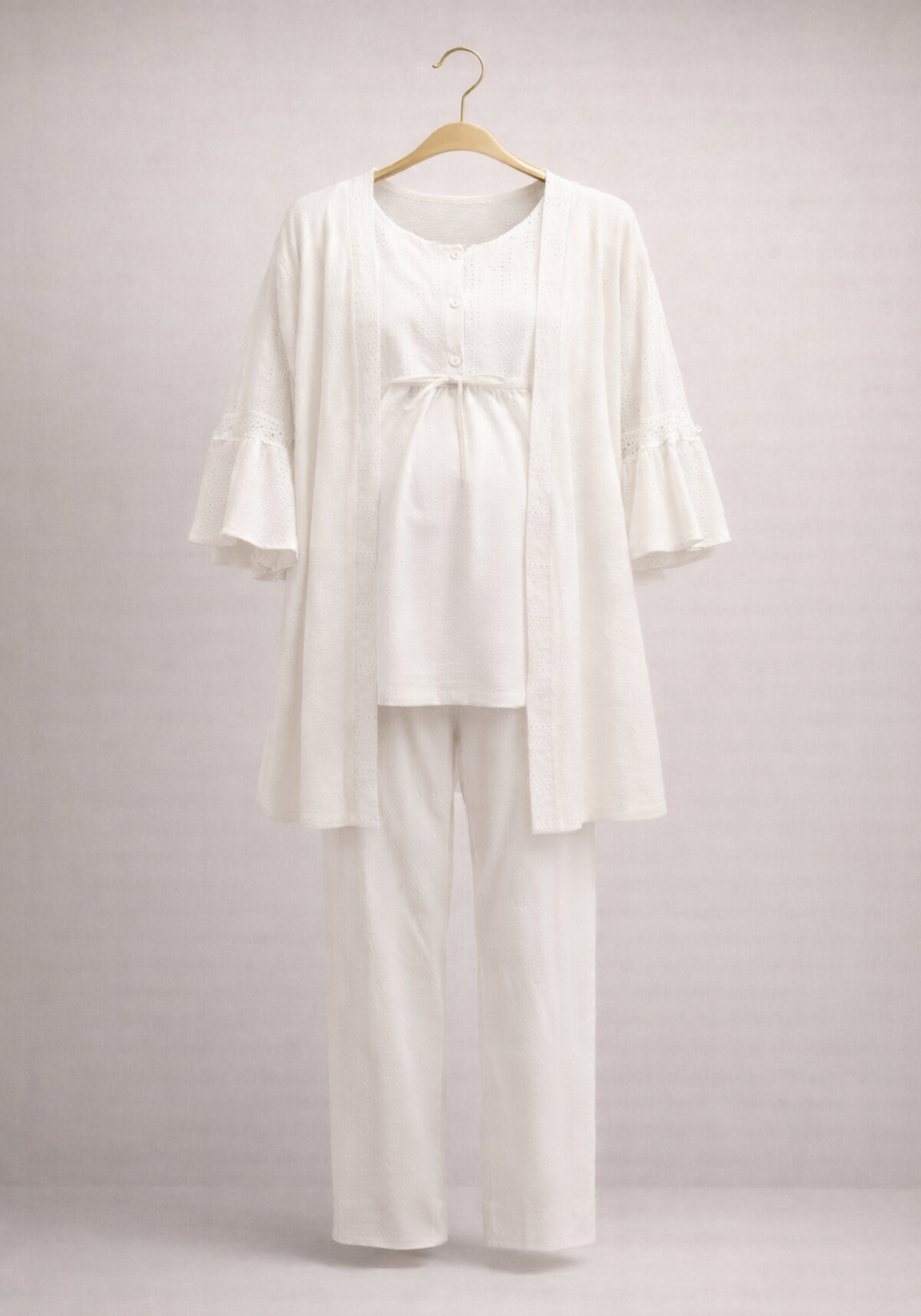 Maternal 3 Pieces Set: Pajamas With Long Robe