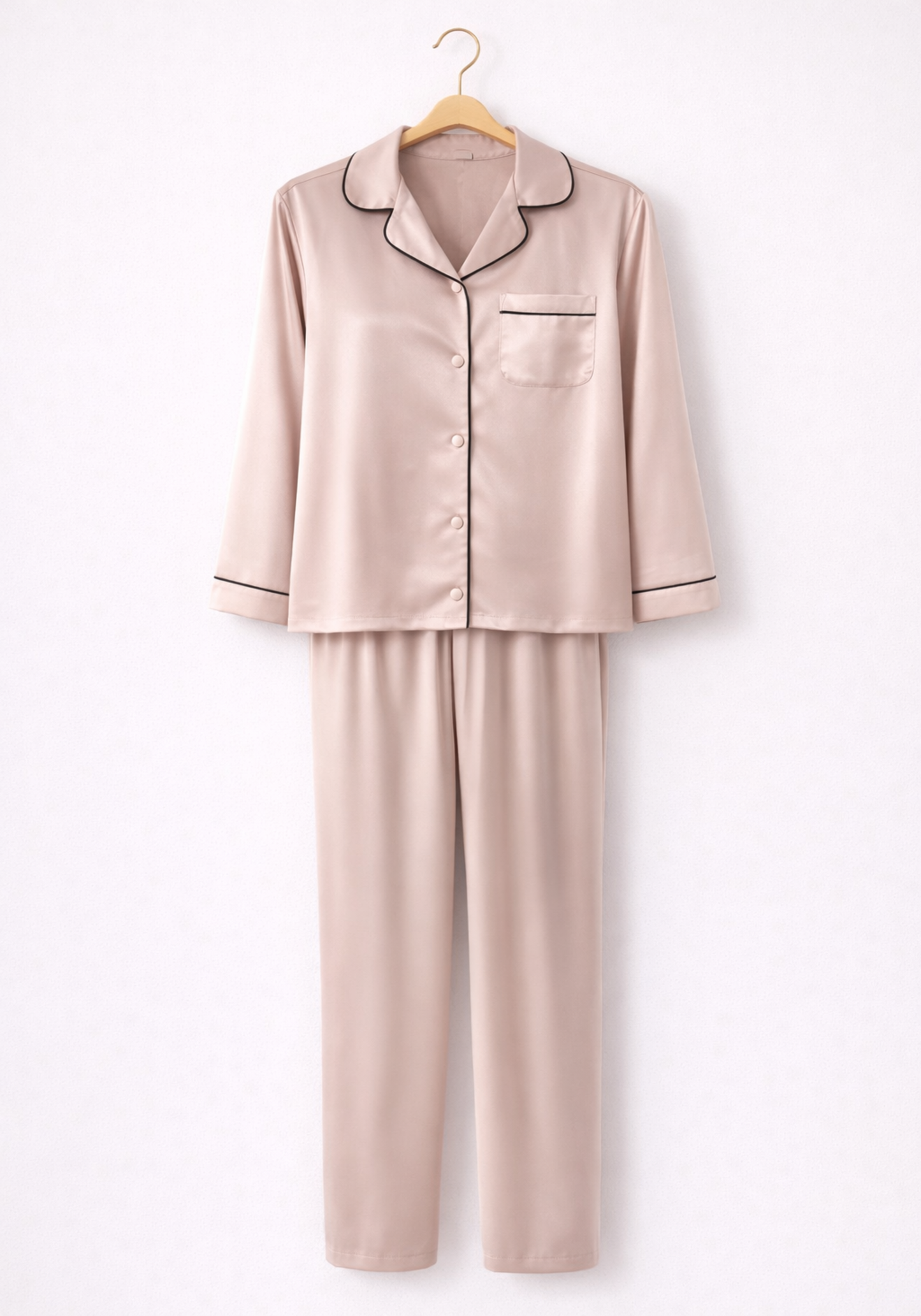 Satin Collar Button Long Sleeve Pajamas