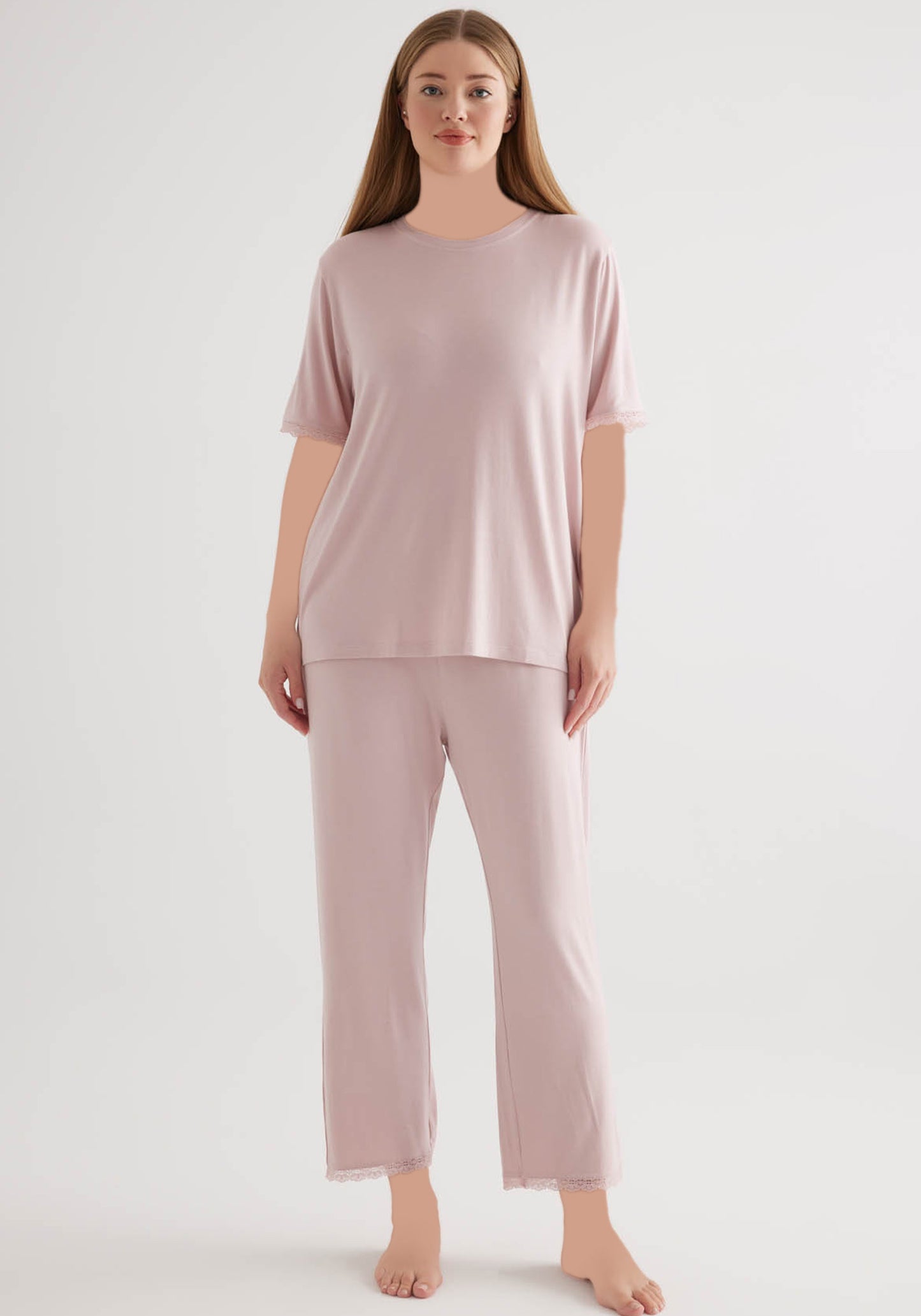 طقم بلوزة بأكمام قصيرة وبنطال طويل من فيسكوز لايكرا بمقاس كبير