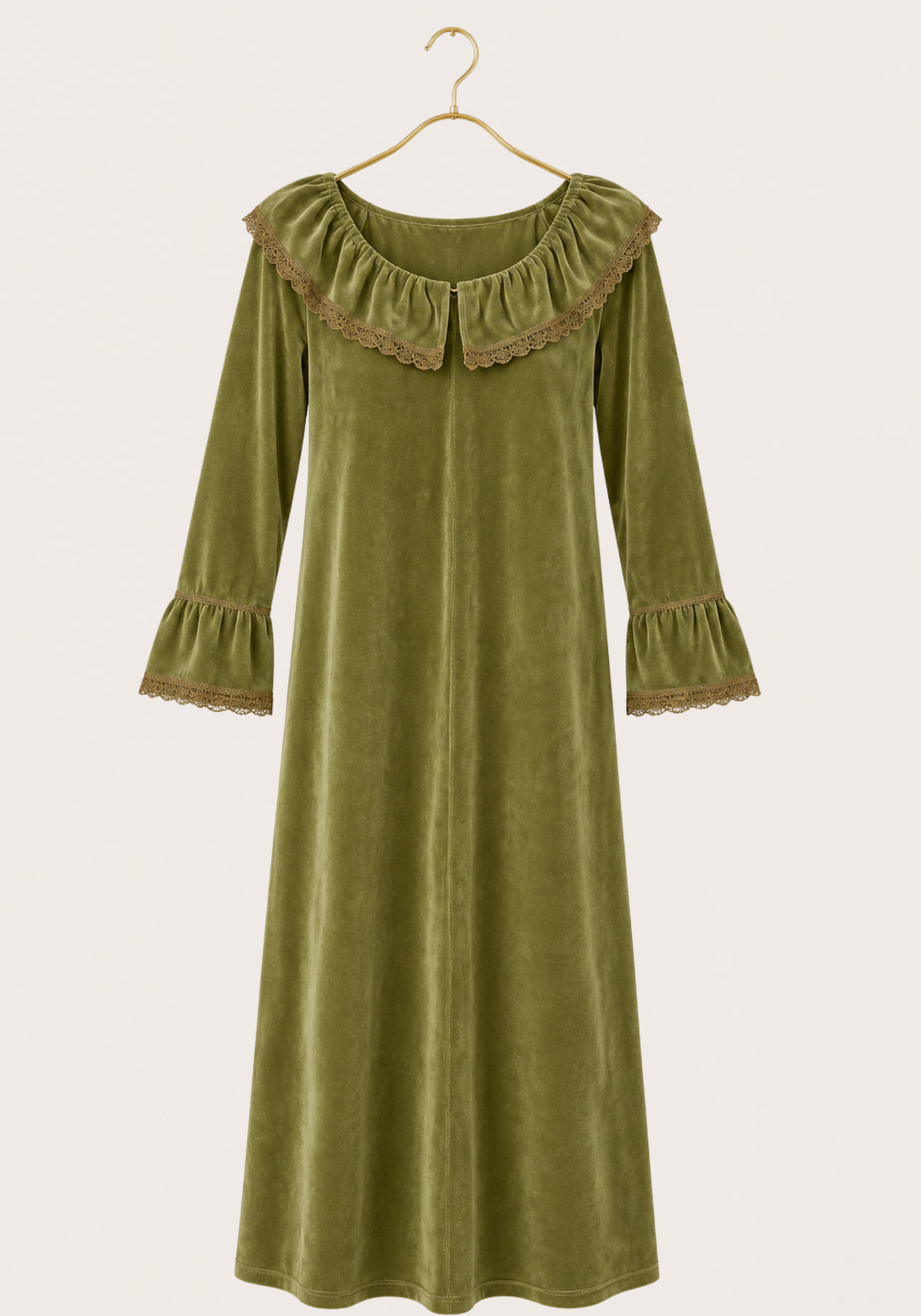 Velour Long Gown With Lace