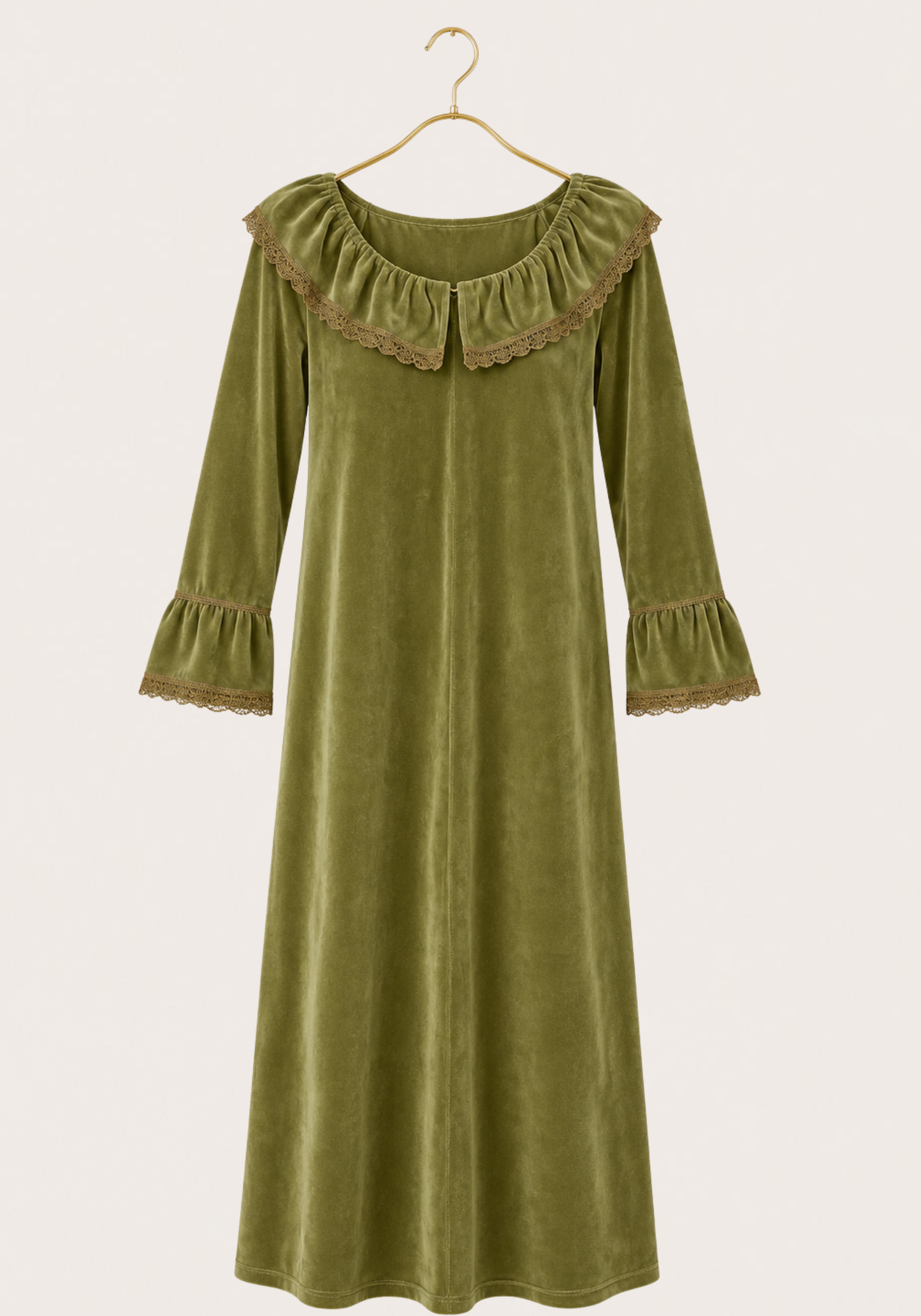 Velour Long Gown With Lace