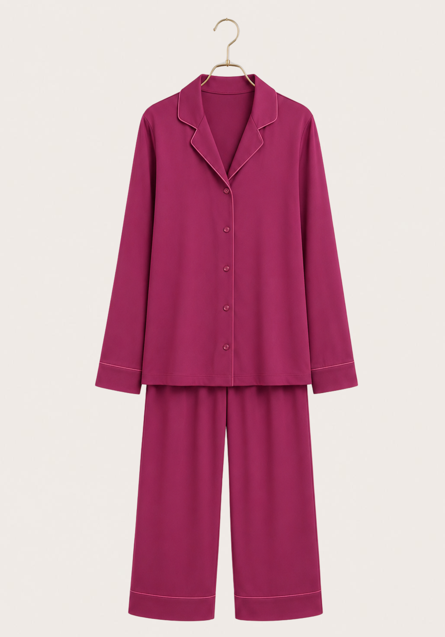 Modal Pajama: Collar Button Long Sleeve Top And Pants