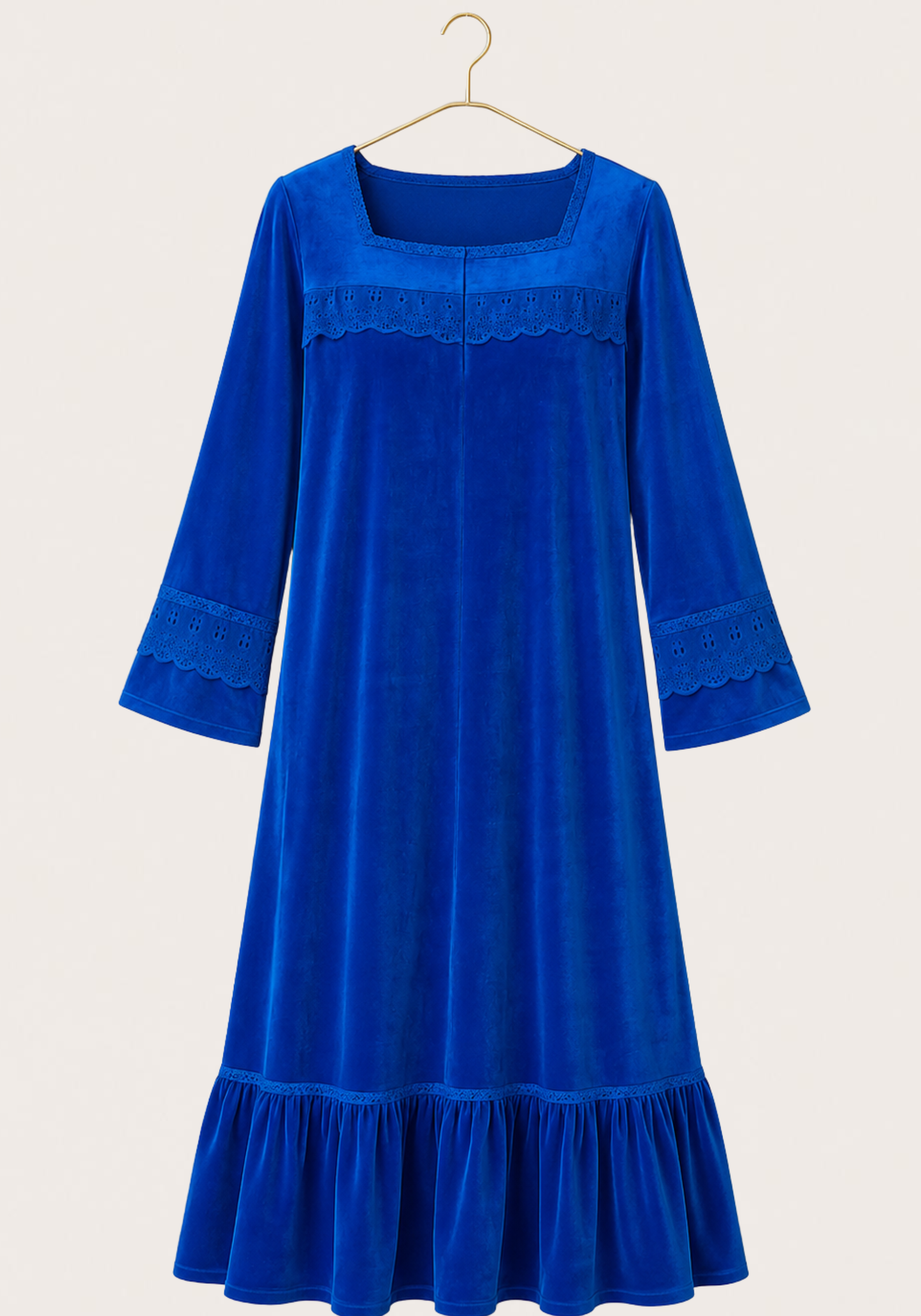 Velour Long Gown With Lace