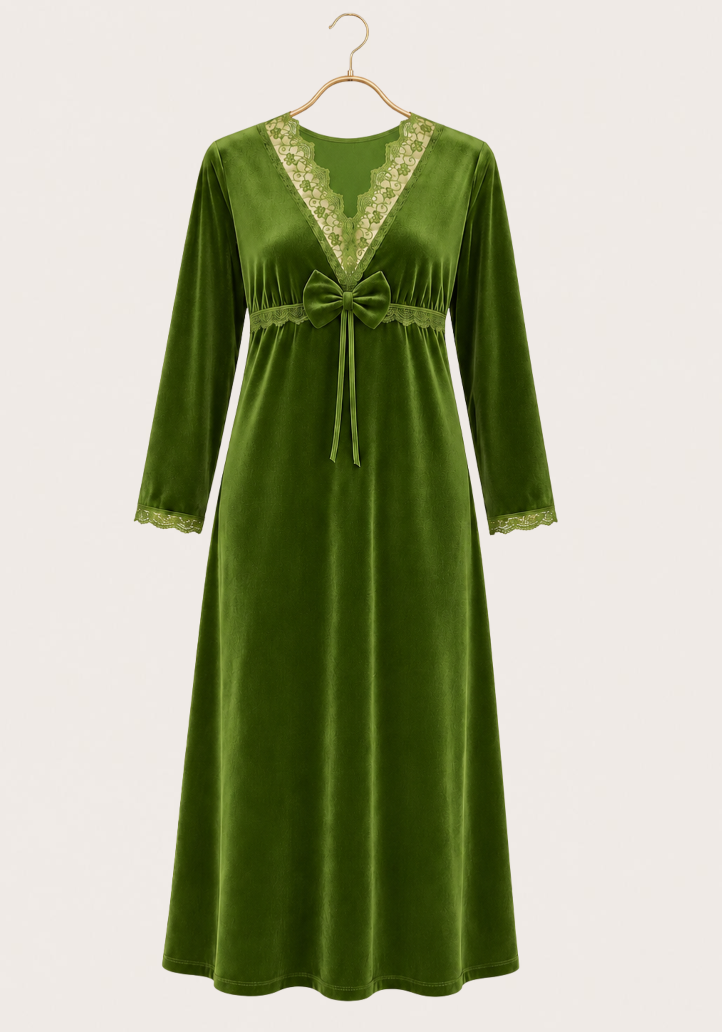 Velour Long Gown With Lace