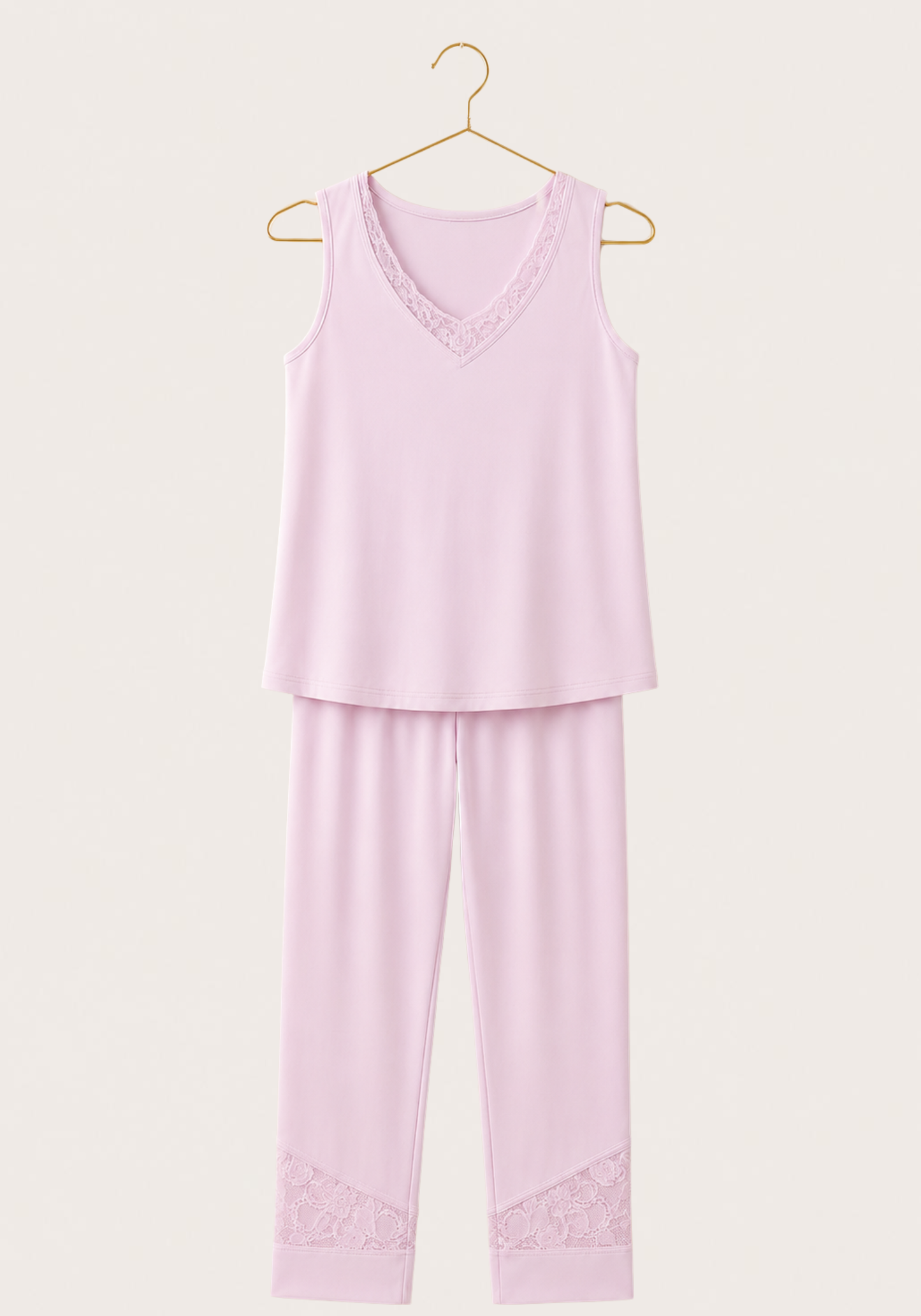 Modal Pajama: Sleeveless Top And Bermuda Pants With Lace Details