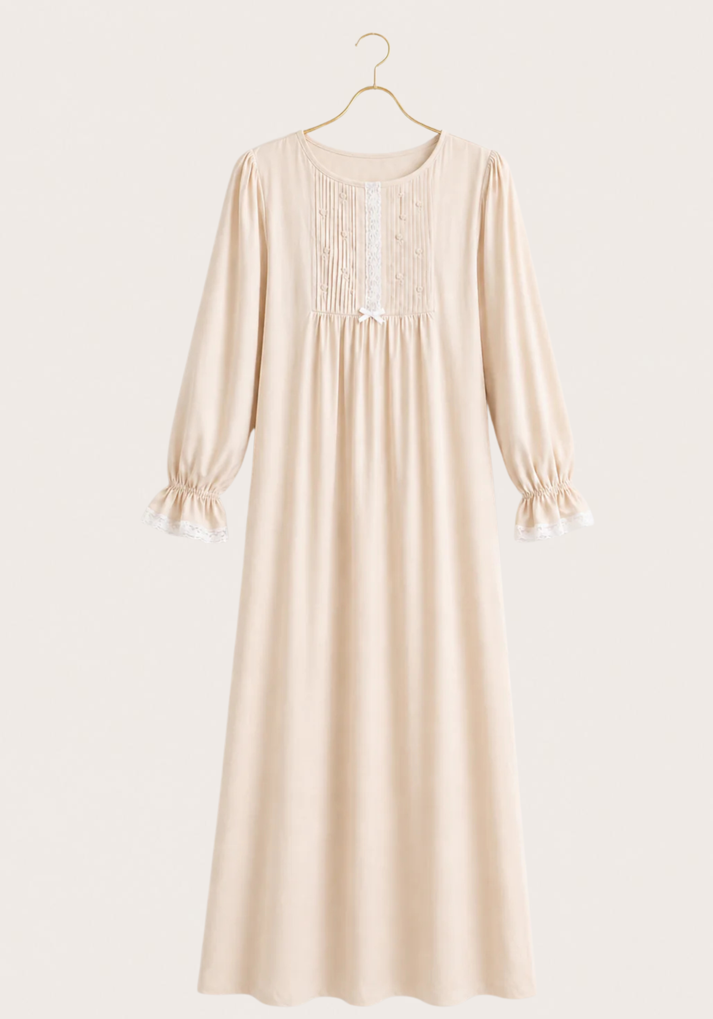 Woven Viscose Long Sleeves Long Nighty With Lace Detail