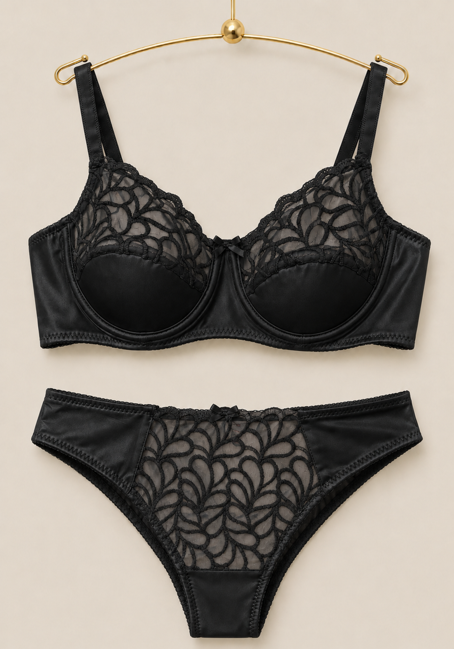 Bridal Bra Set: Half Plain Padded Half Dantel Cup Bra And Panty With Dantel Detail