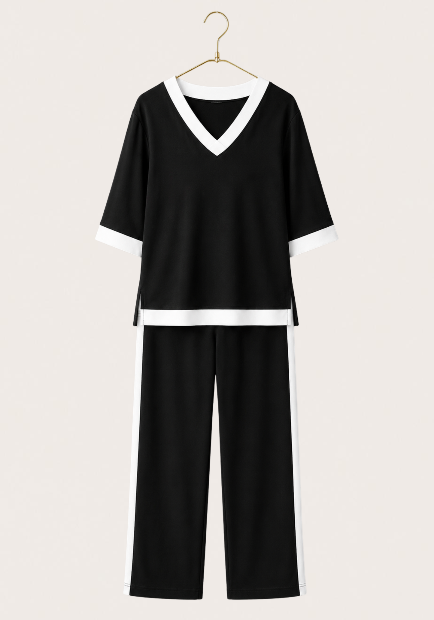 Short Sleeve V-Neck Comfortable Sports Set