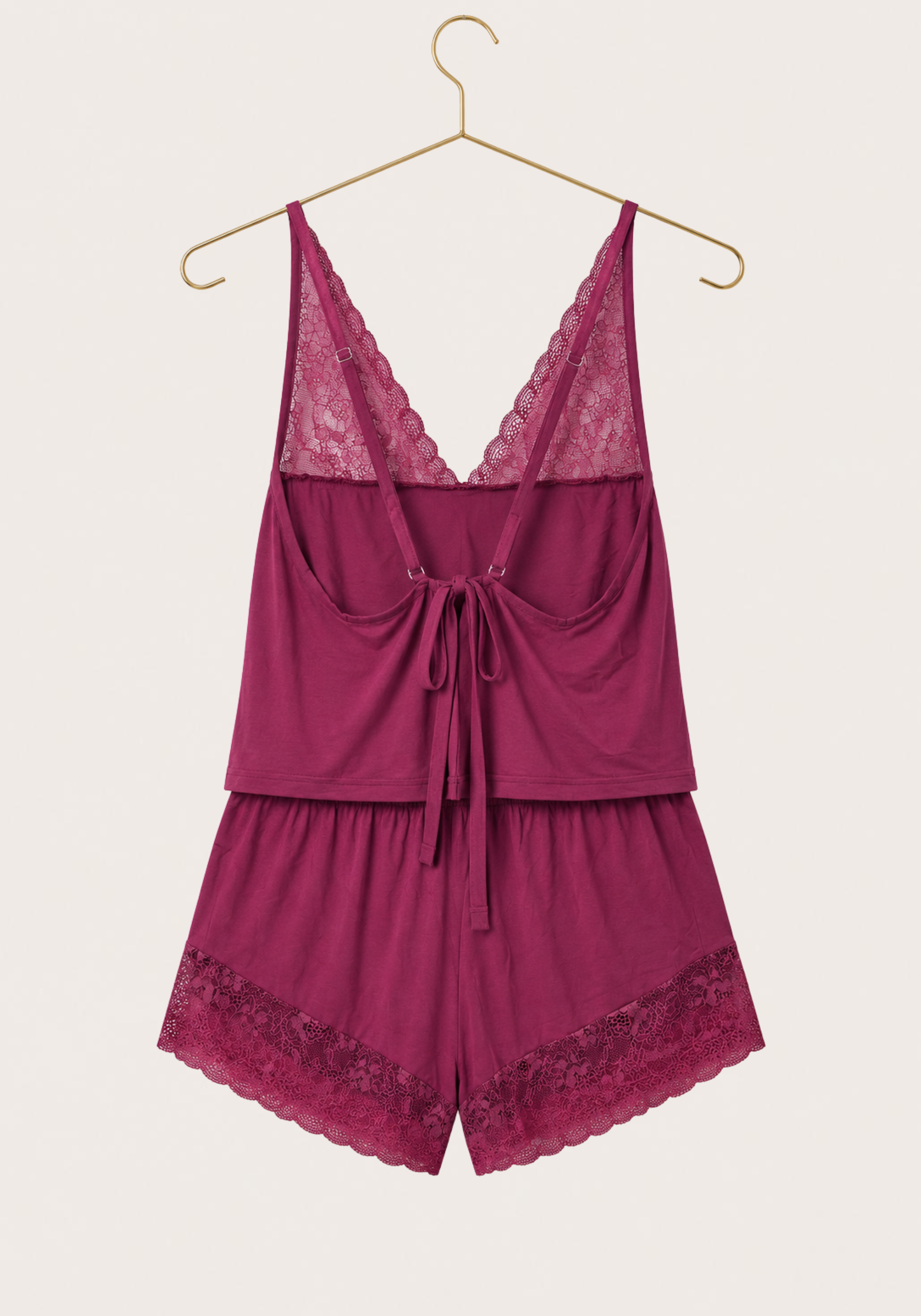 Modal Short Set: Shoulder Strap Top With Lace Detail And Shorts