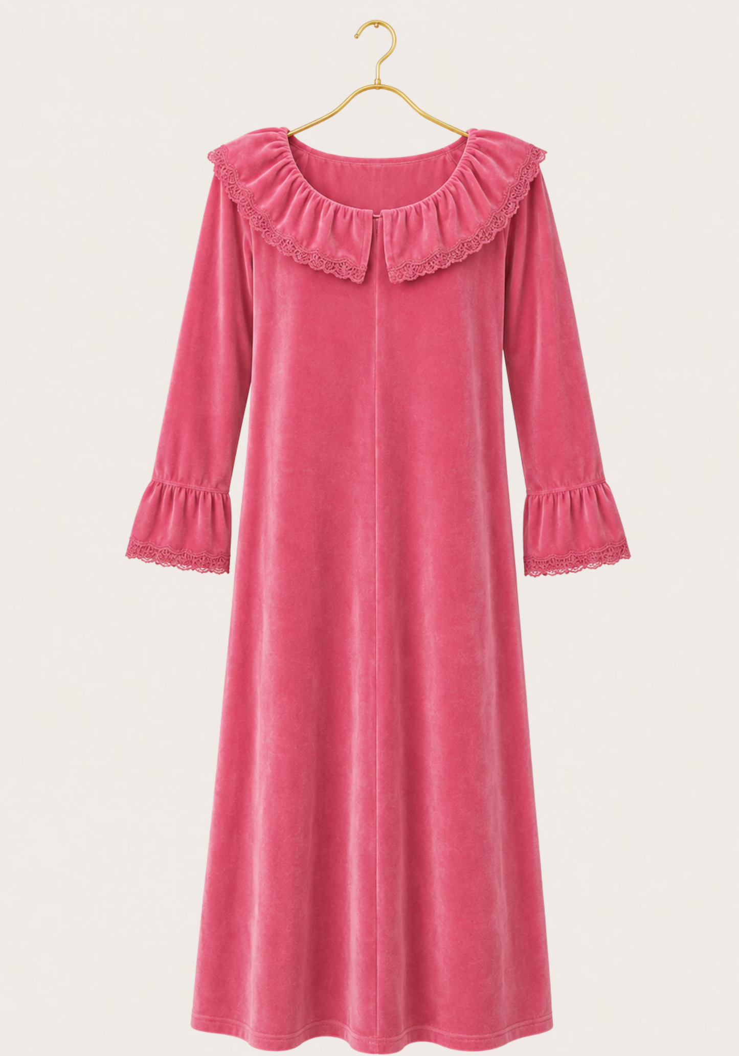 Velour Long Gown With Lace