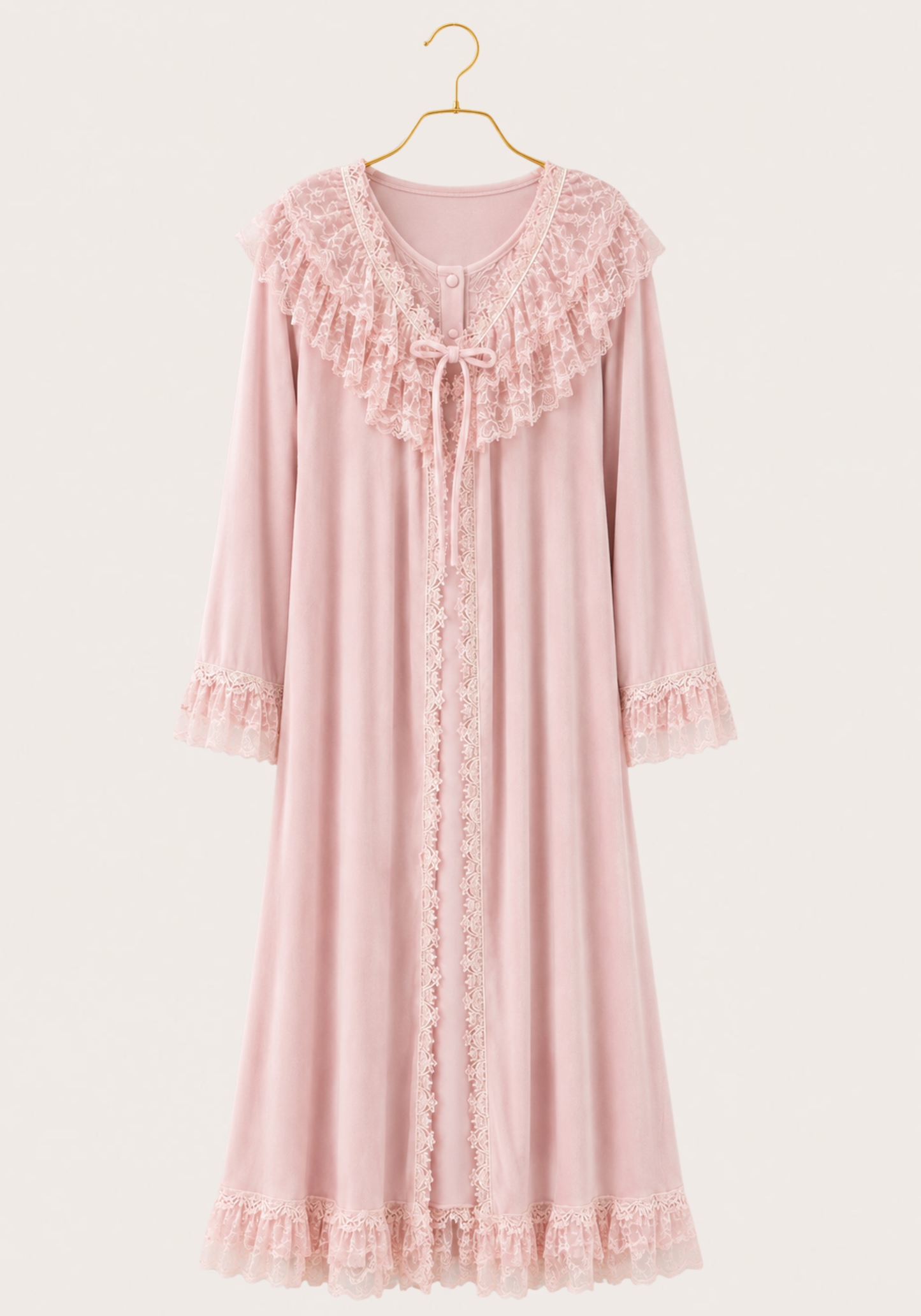 Velour Long Robe Set: Long Sleeve Long Robe And Sleeveless Nighty