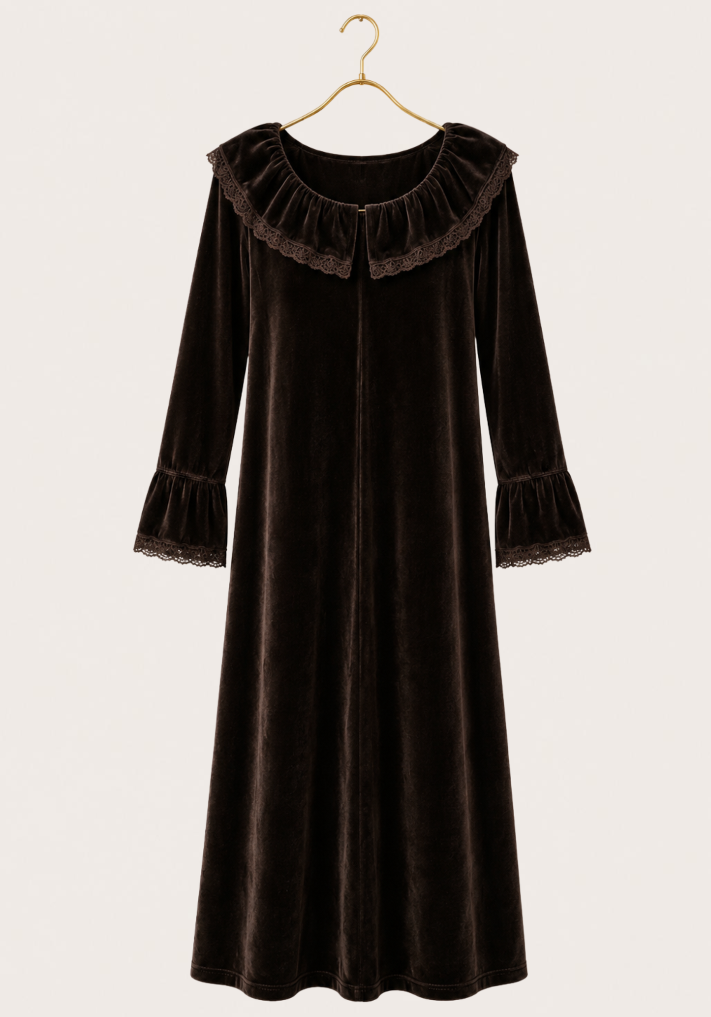 Velour Long Gown With Lace