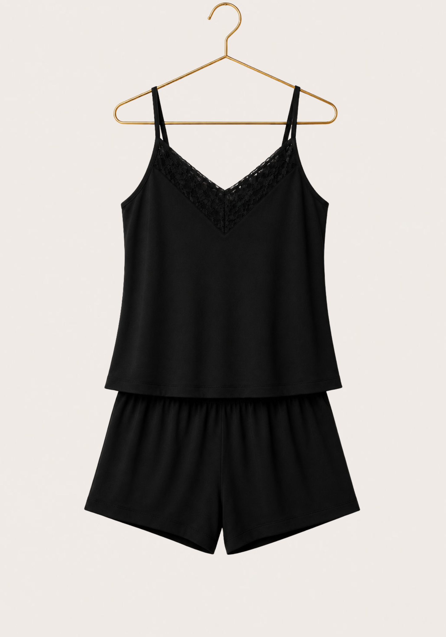 Modal Short Set: Shoulder Strap Top With Lace Detail And Shorts