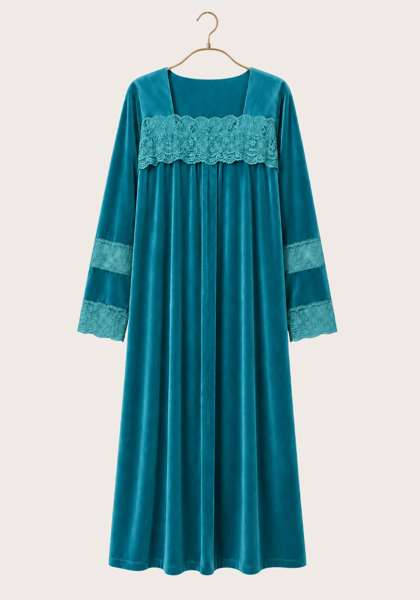 Velour Long Gown With Lace