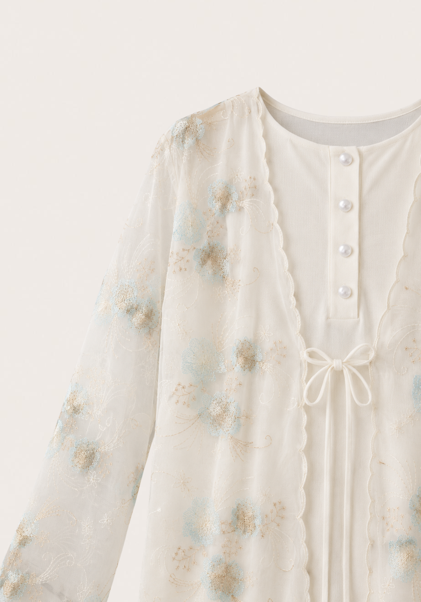 Maternal 3-Pieces Pajamas: Long Sleeve Buttoned Top And Pants And Long Sleeve Organza Robe