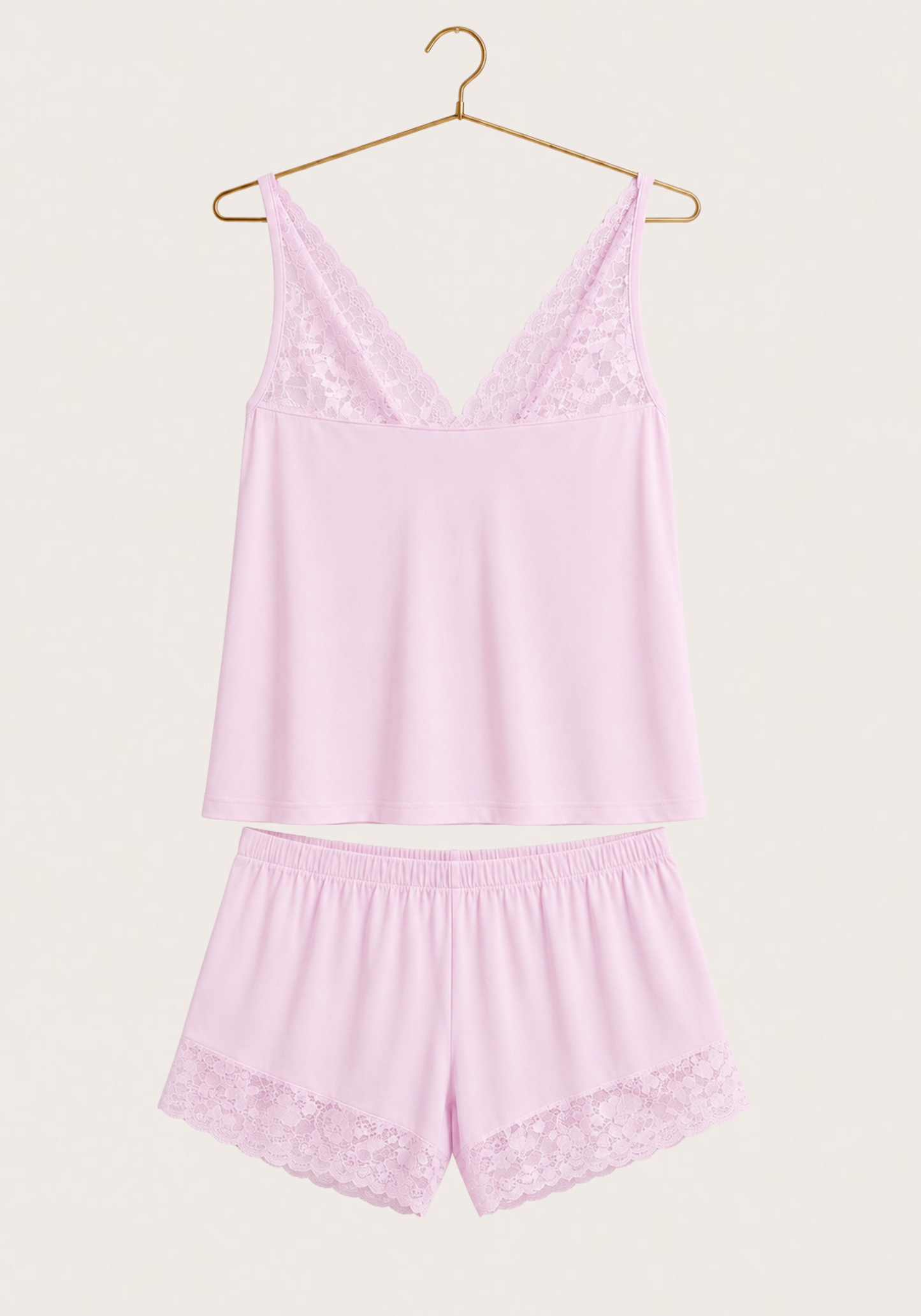 Modal Short Set: Shoulder Strap Top With Lace Detail And Shorts