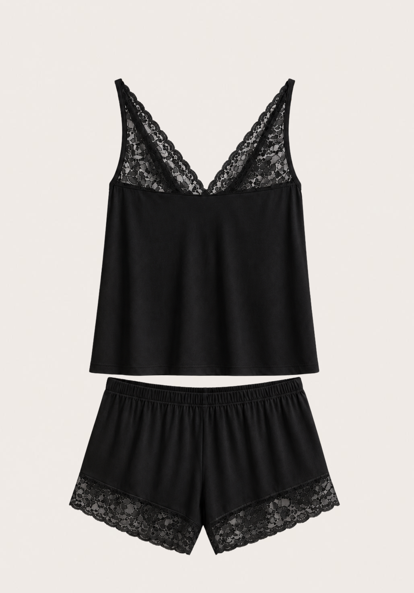 Modal Short Set: Shoulder Strap Top With Lace Detail And Shorts