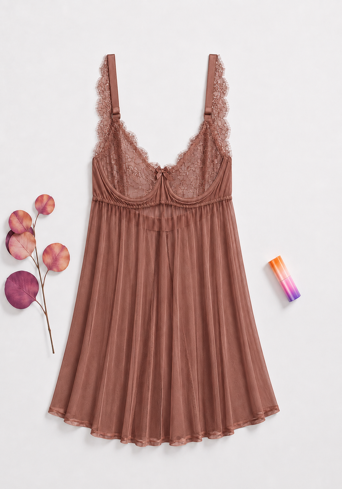 Lingerie Babydoll: Shoulder Strap Lace Underwired Cup With Toulle Extension And Panty