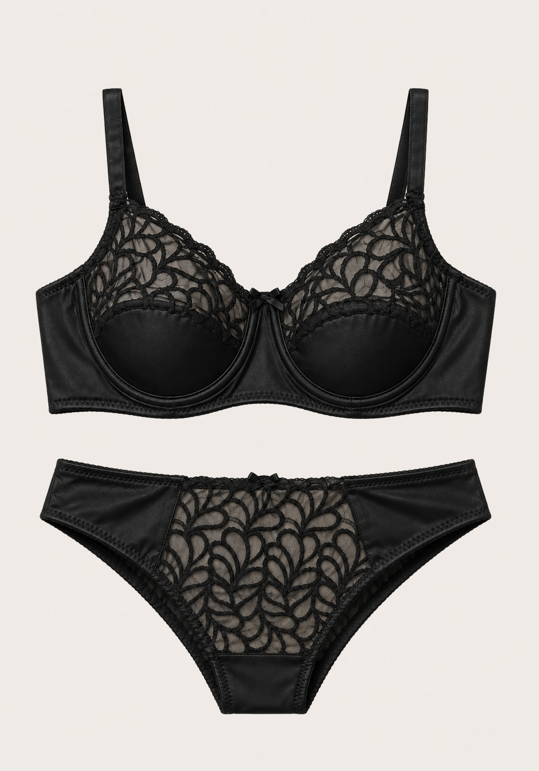 Bridal Bra Set: Half Plain Padded Half Dantel Cup Bra And Panty With Dantel Detail
