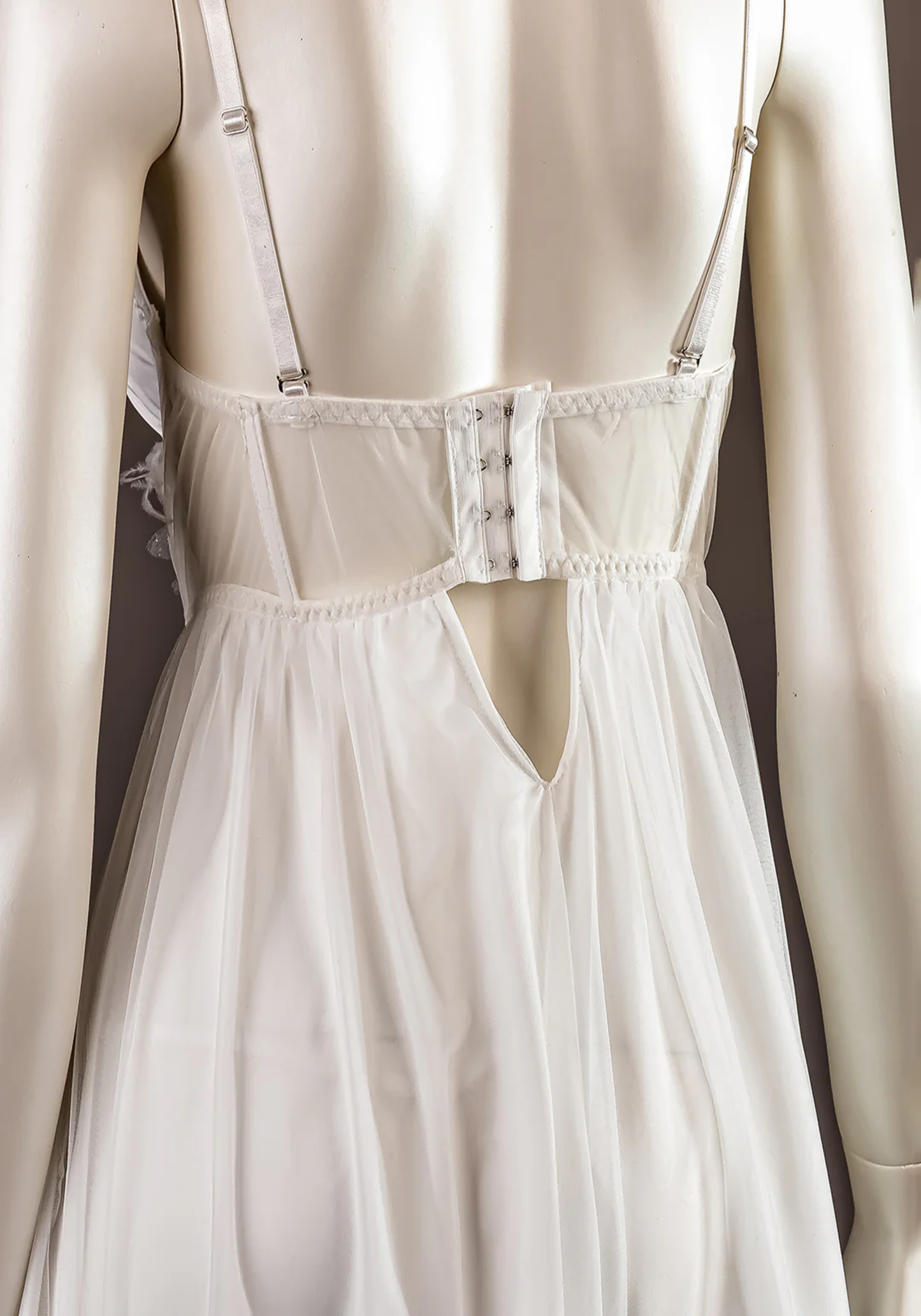 Bridal Long Robe Set: Bustier Bra Satin Babydoll-Like With Schiffon Long Nighty With Furr Dantel And Long Schiffon Robe