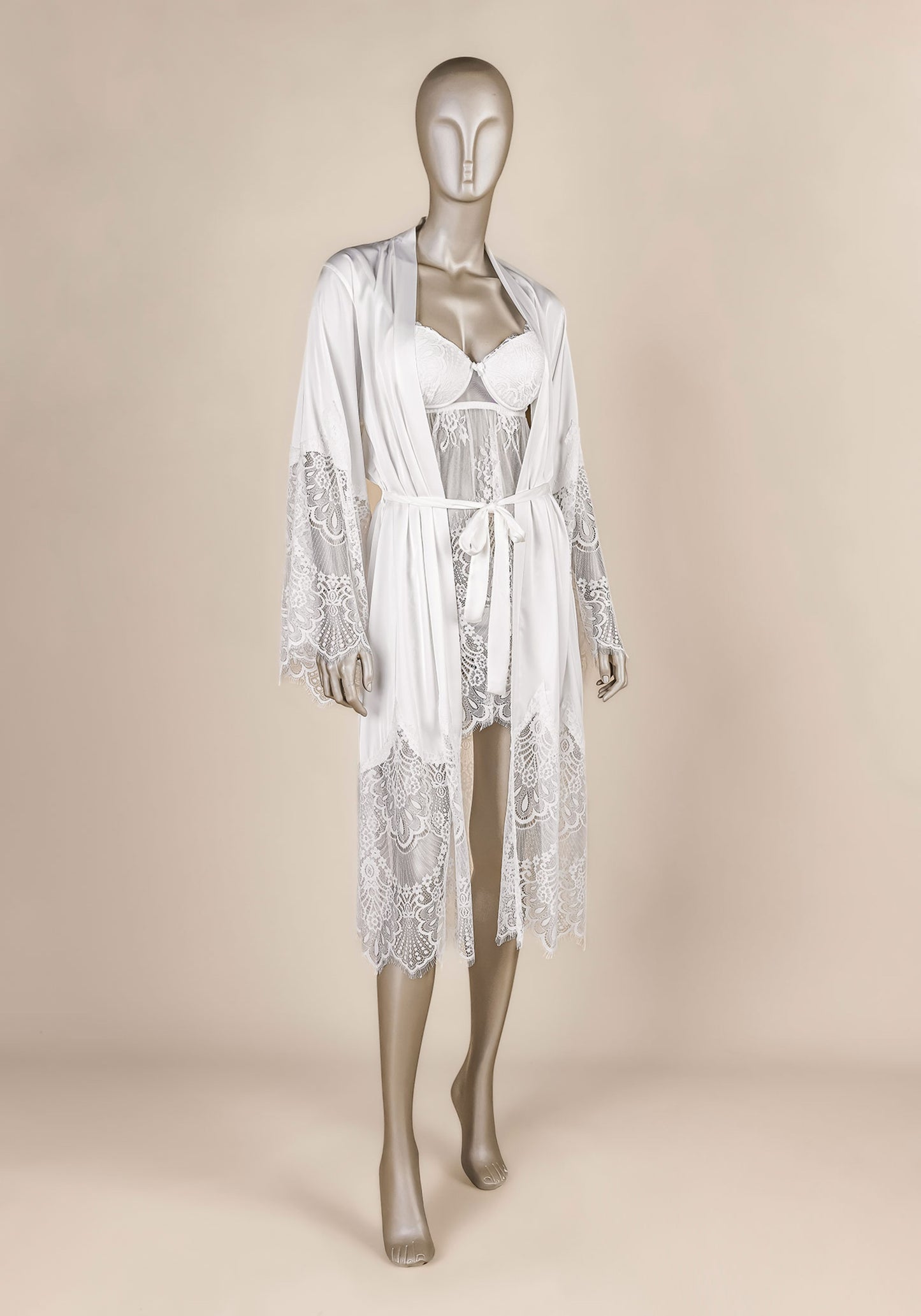 Bridal All Lace Padded Underwire Short Nighty And Robe Set