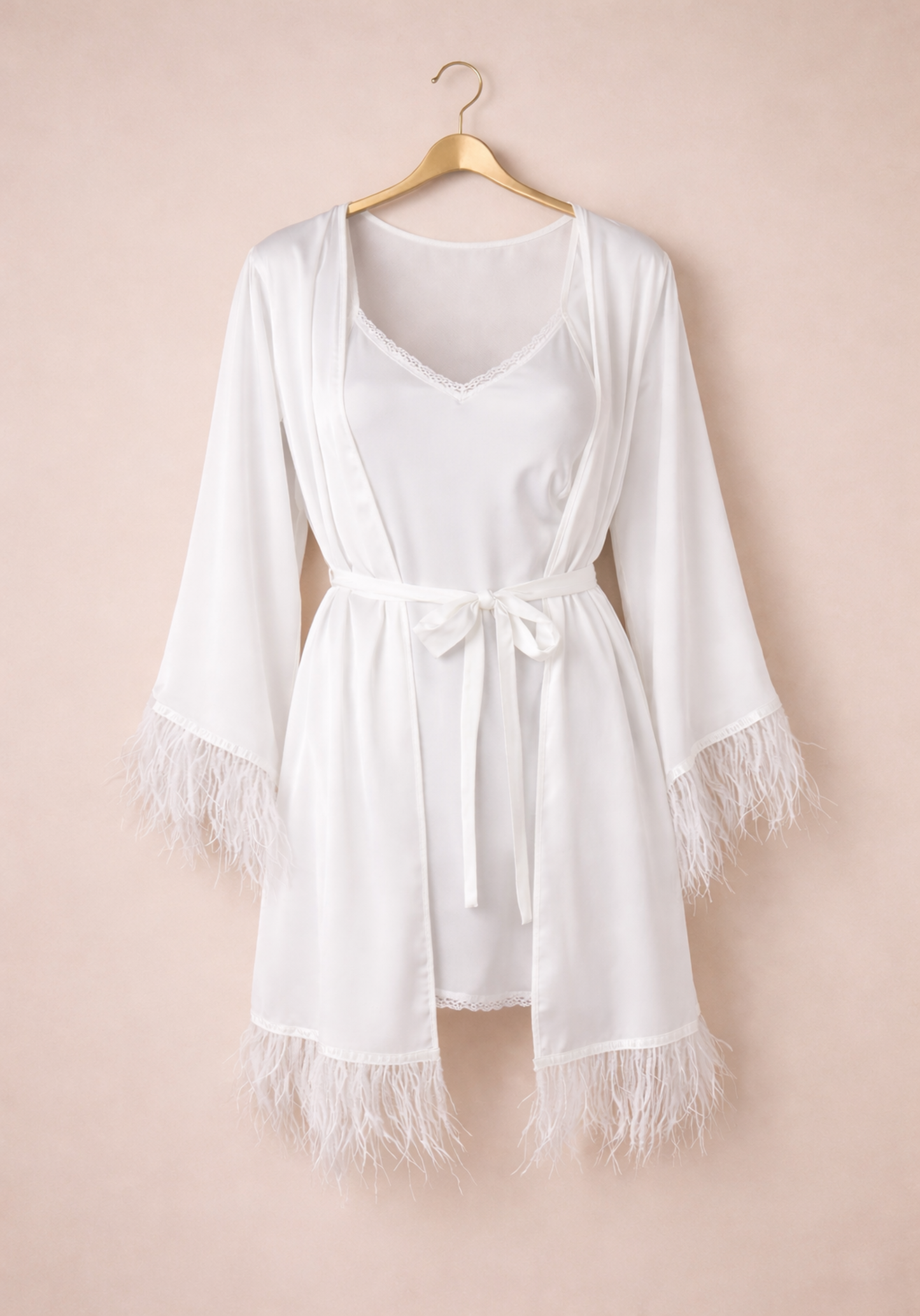 Bridal Short Robe Set: Basic Nighty And Robe With Furr Detail