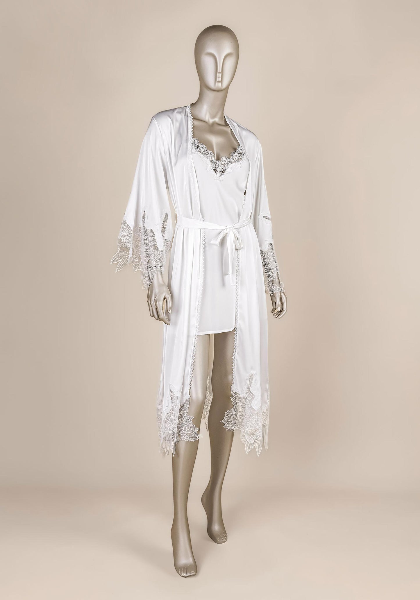 Bridal Robe Set: Plain Satin Nighty With Satin Dantel Kimono