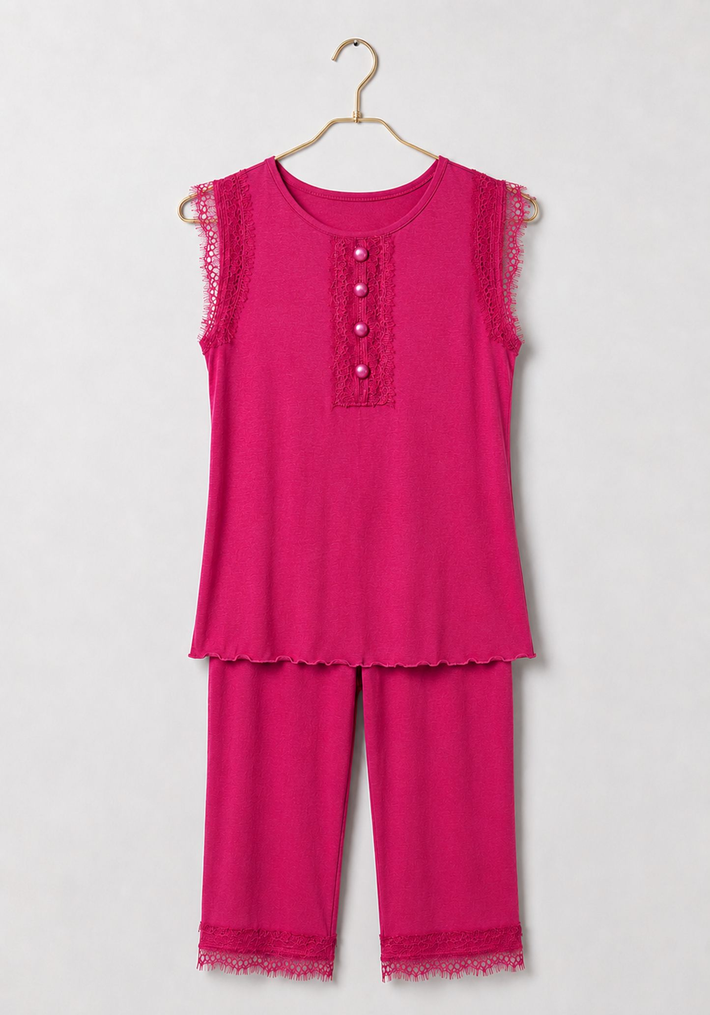 Capri Set: Viscose Elastan Sleeveless Top And Capri With Lace Detail