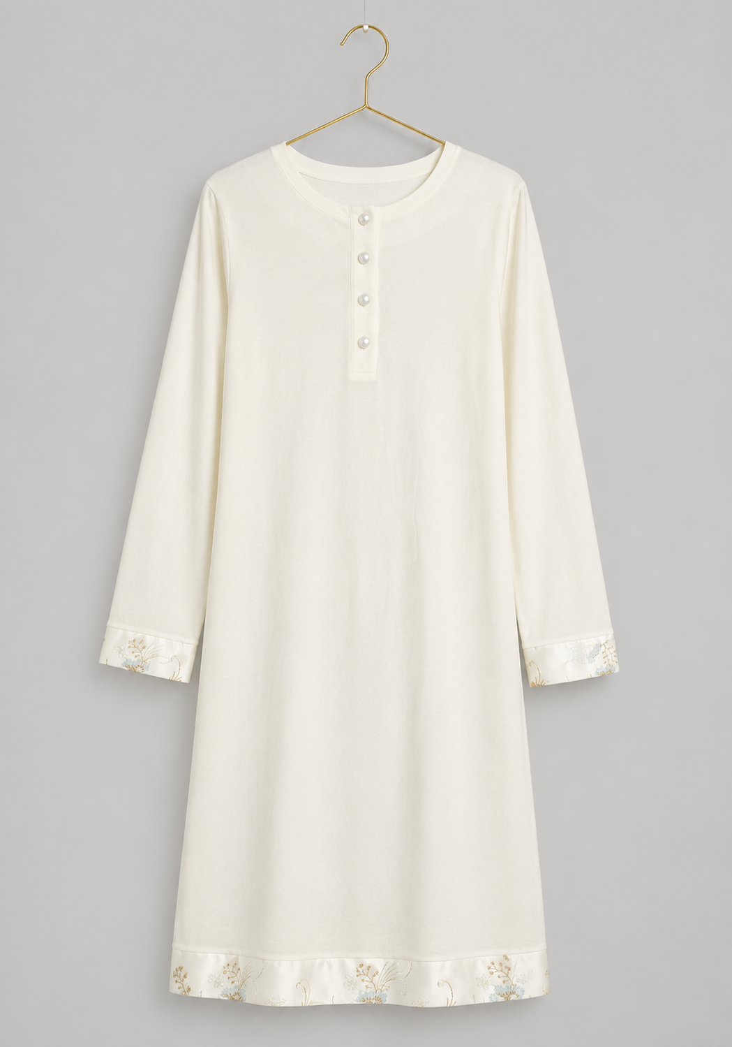 Maternal Short Robe Set: Long Sleeve Buttoned Nighty And Long Sleeve Organza Dantel Robe