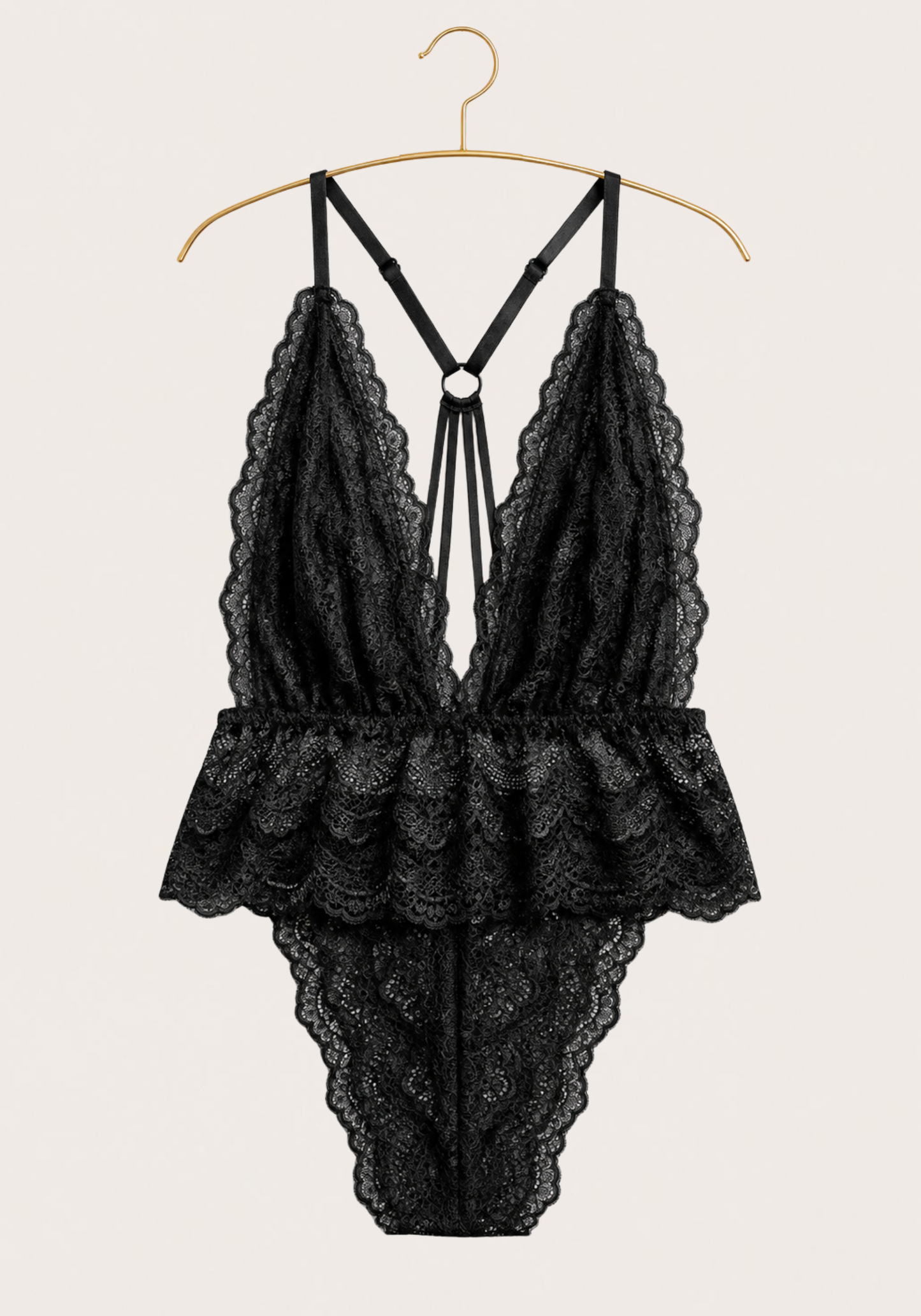 Lingerie Teddies: Full Dantel Bodysuit With Multiple Straps At The Back