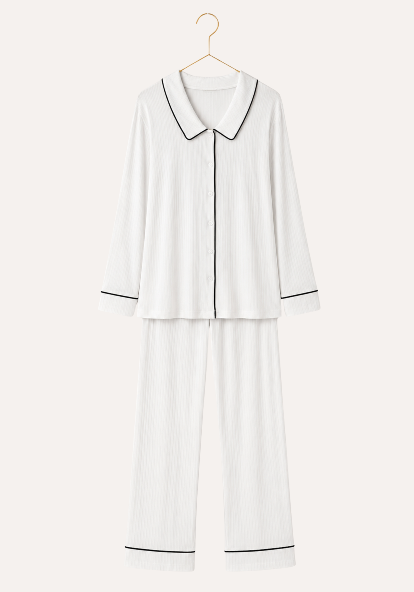 Plain Chords Collar Button Long Sleeve Pajamas