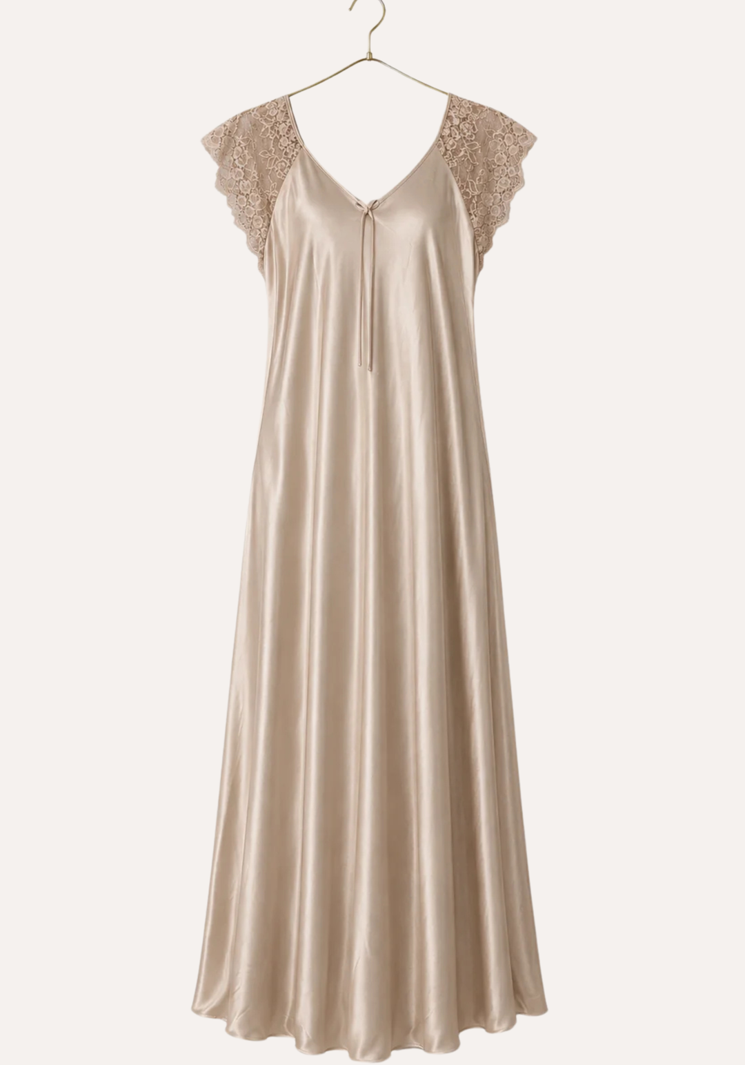 Mega Sleeve Satin Long Gown With Lace Detail And Satin Panty