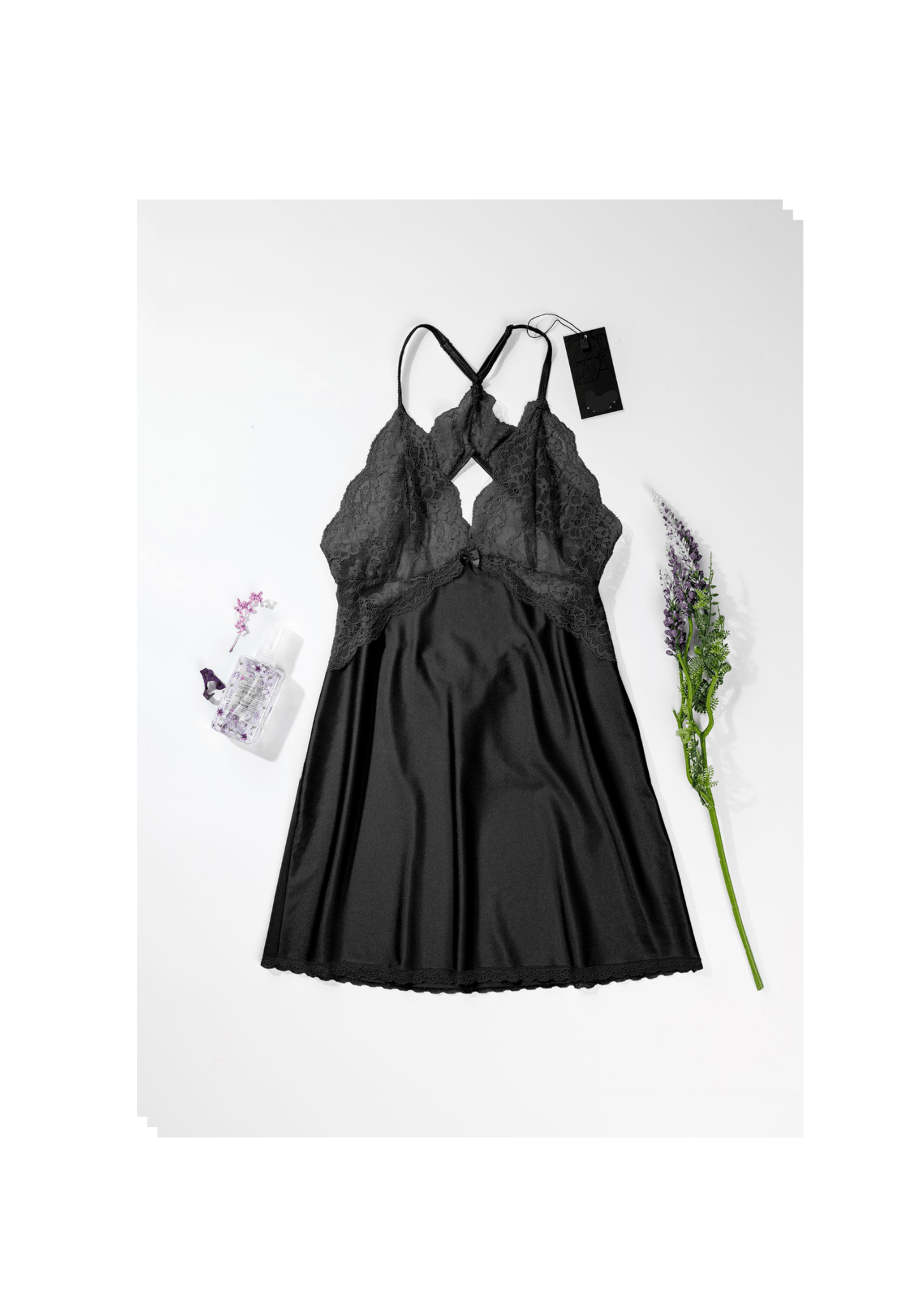 Babydoll: Shoulder Strap Lace Bra Back Lace Satin Babydoll