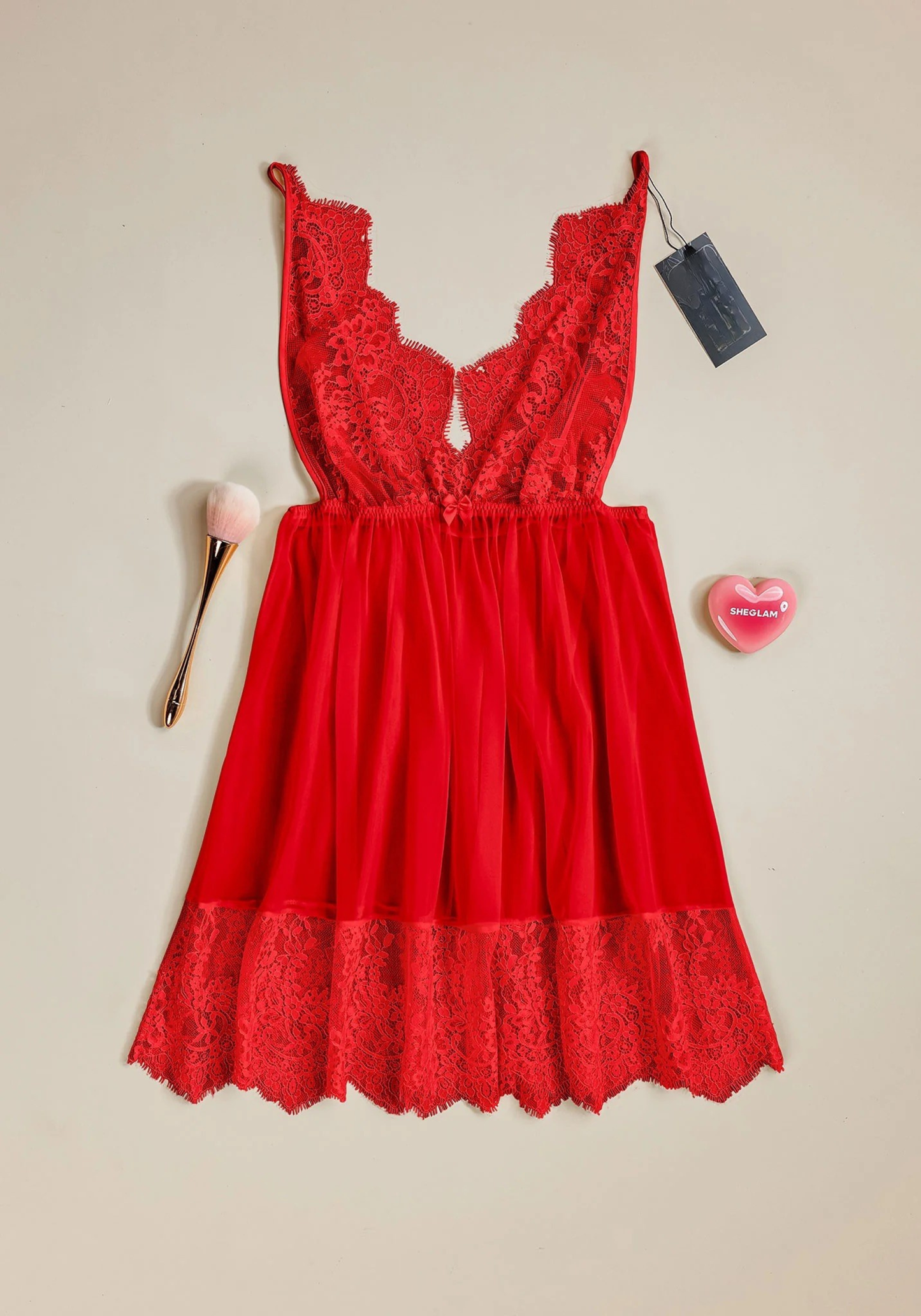 Babydoll: Lacae Top Open Back Lace Bottom Chiffon Babydoll