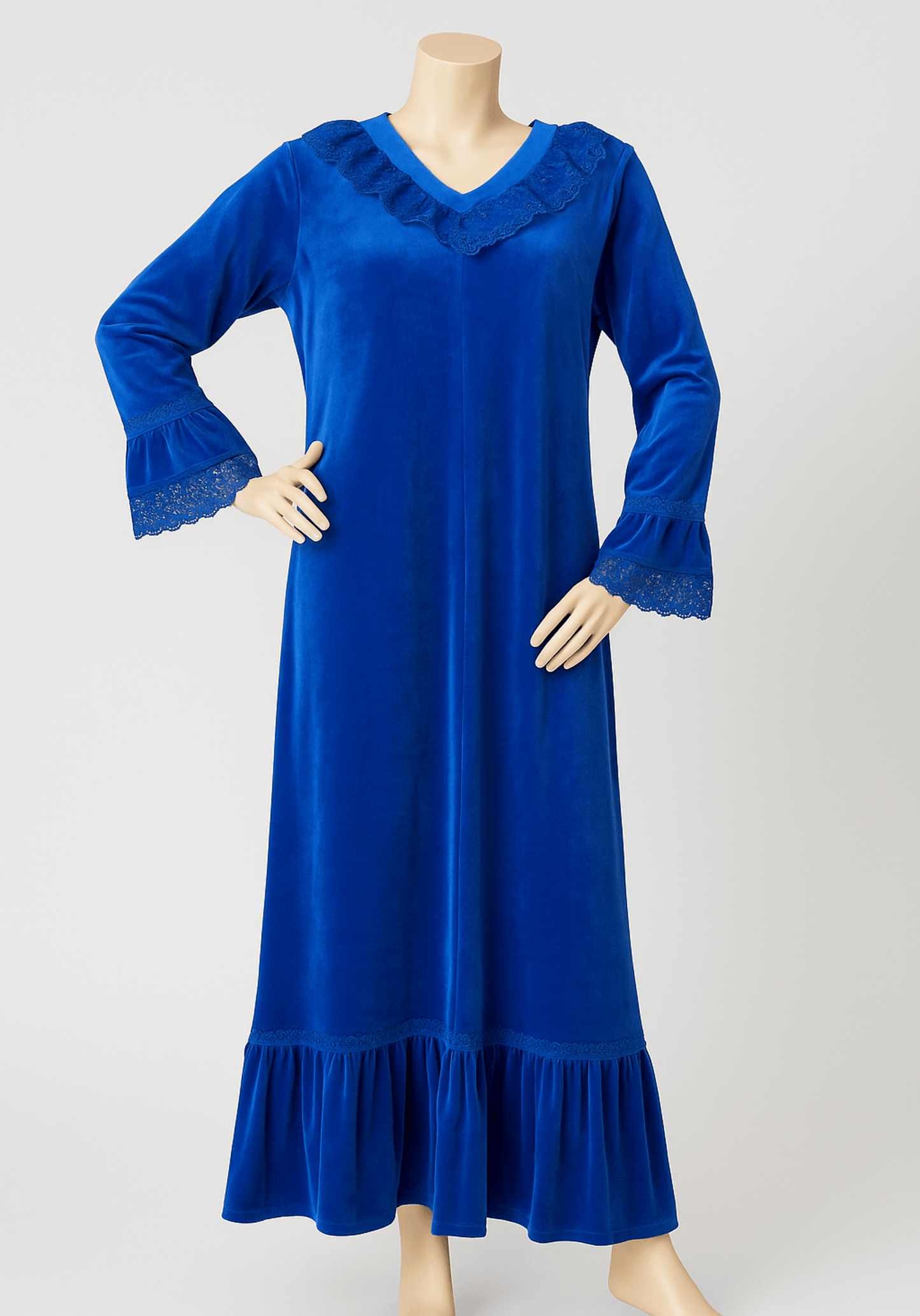 Velour Long Gown With Lace