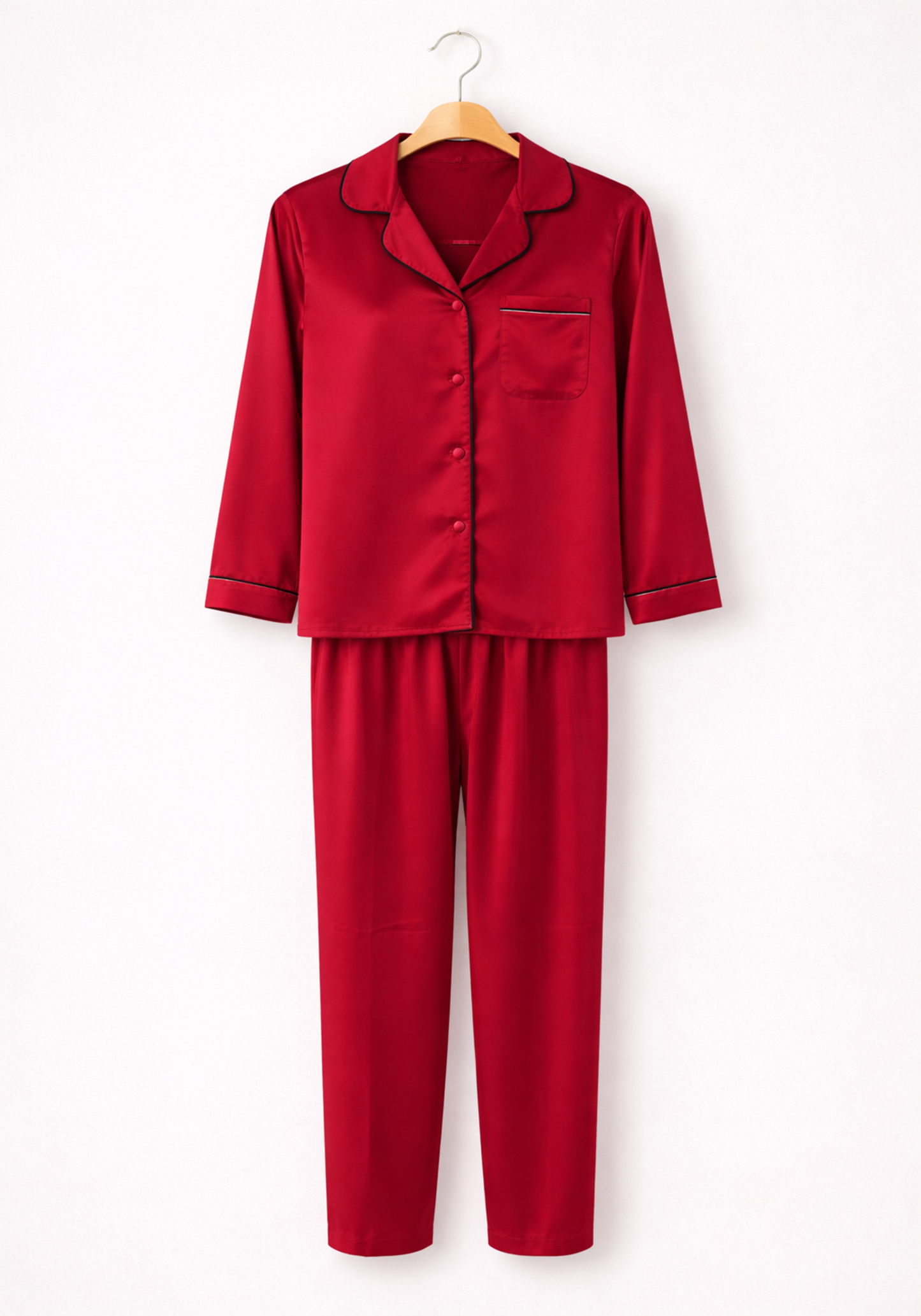 Satin Collar Button Long Sleeve Pajamas