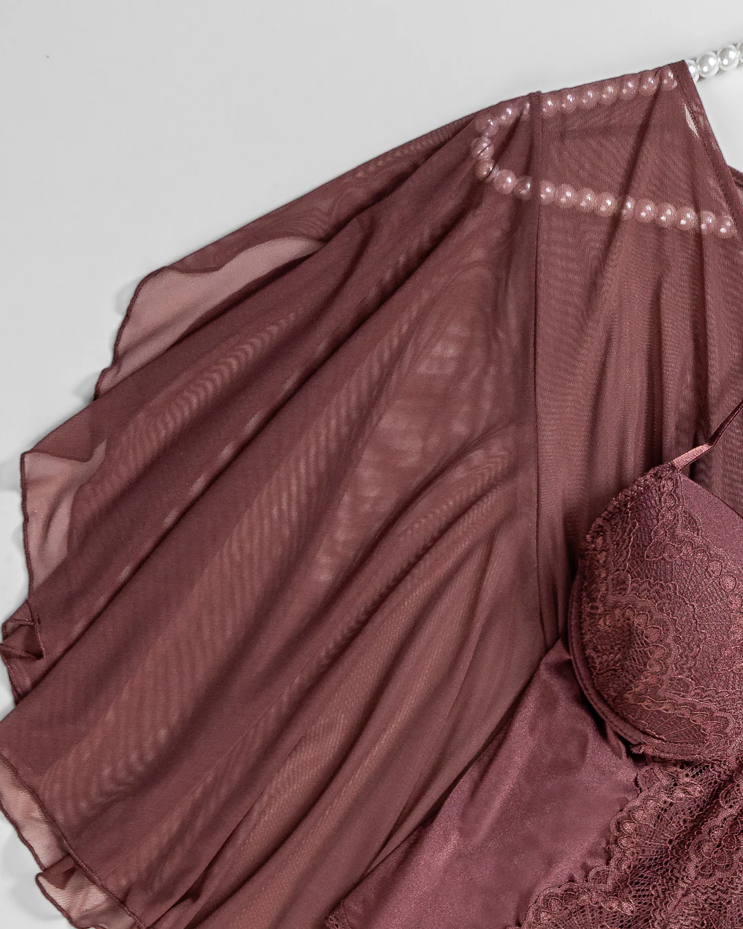 Lingerie Short Robe Set: Satin Lace Padded Bra Bodysuit And Schiffon Butterfly Short Kimono