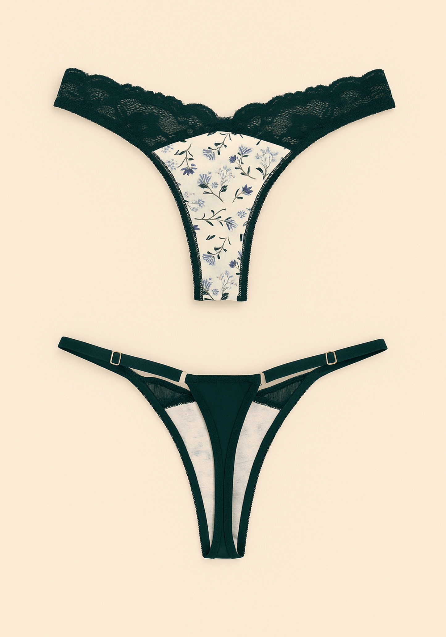 V-Lace Floral Print Panties