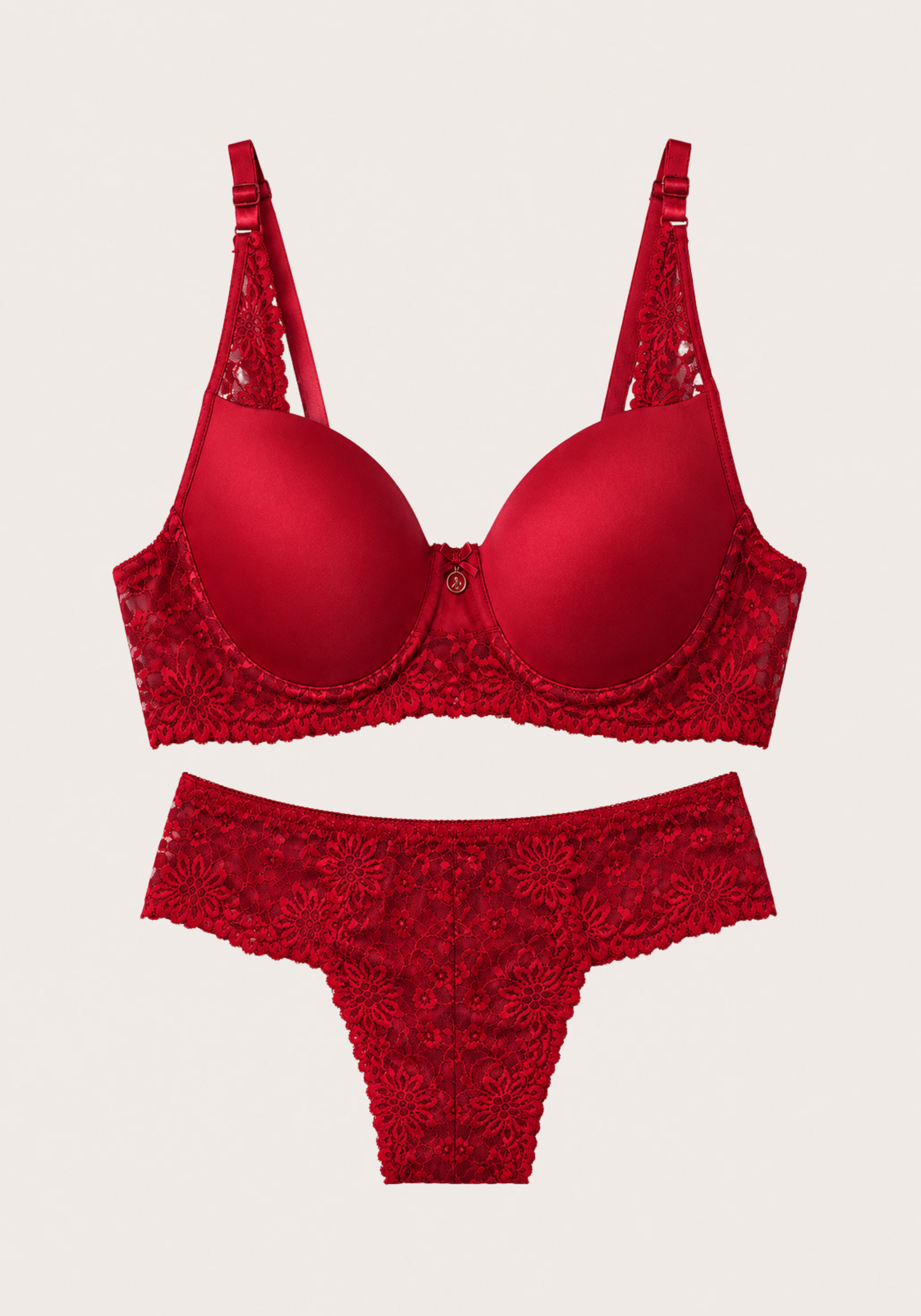Lingerie Bra Set: Plain Padded Cup Bra With Lace Detail And Full Dantel Panty