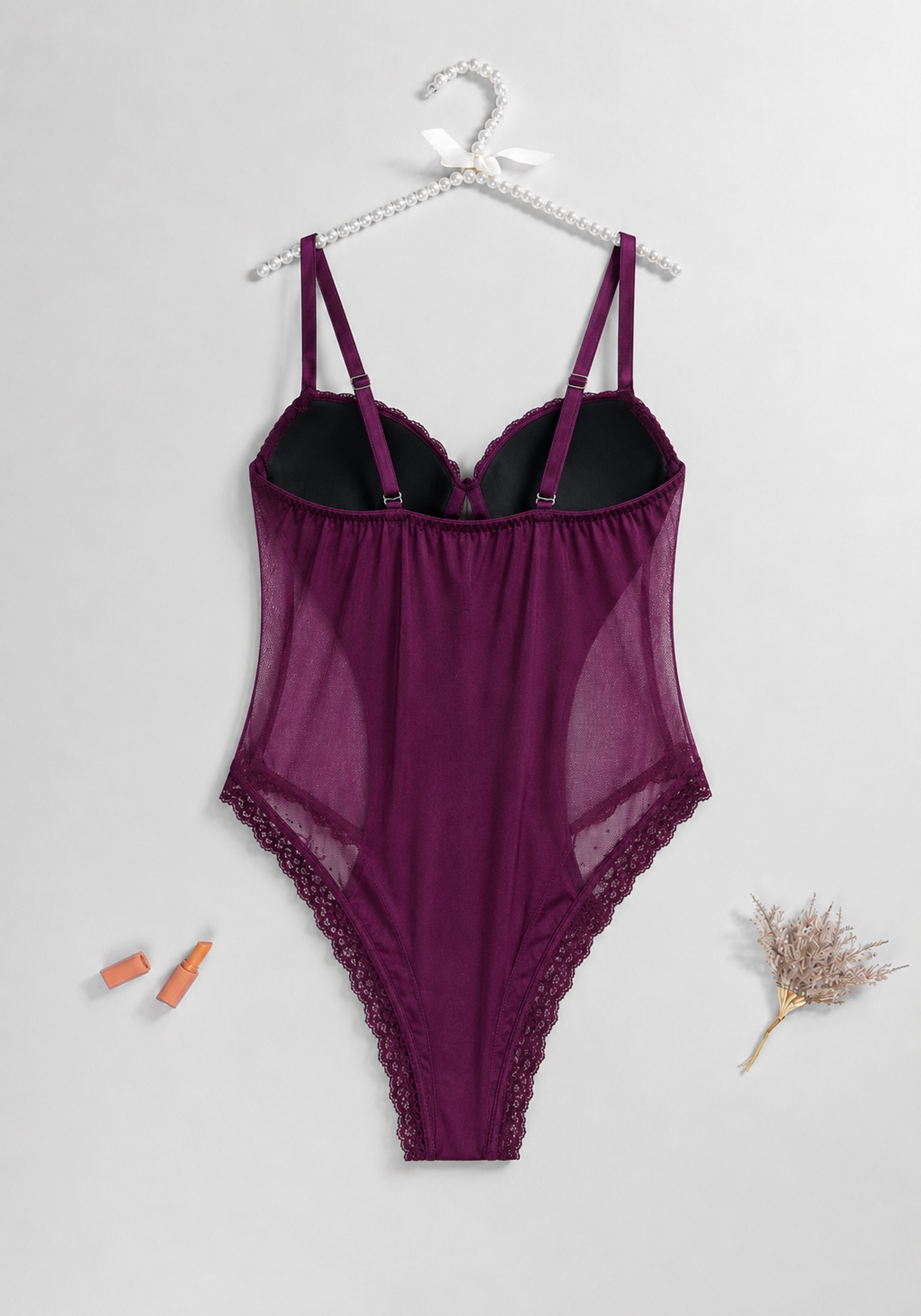 Lingerie Short Robe Set: Underwire Padded Cup Toulle Bodysuit And Toulle Short Robe