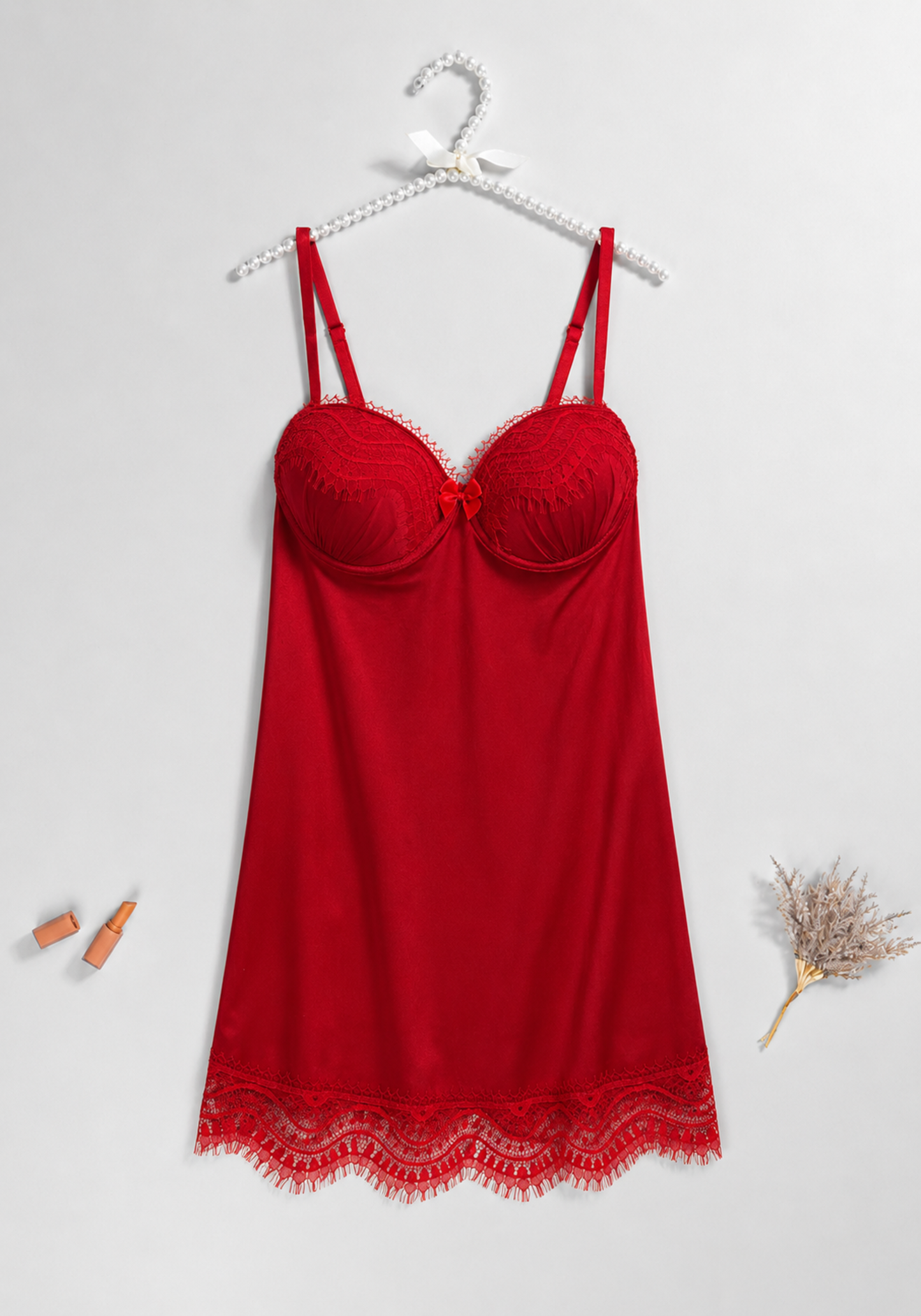 Lingerie Short Robe Set: Underwire Padded Cup Babydoll And Schiffon Short Robe With Dantel