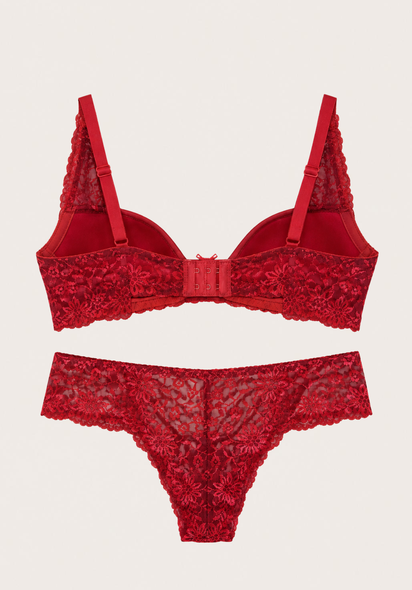 Lingerie Bra Set: Plain Padded Cup Bra With Lace Detail And Full Dantel Panty