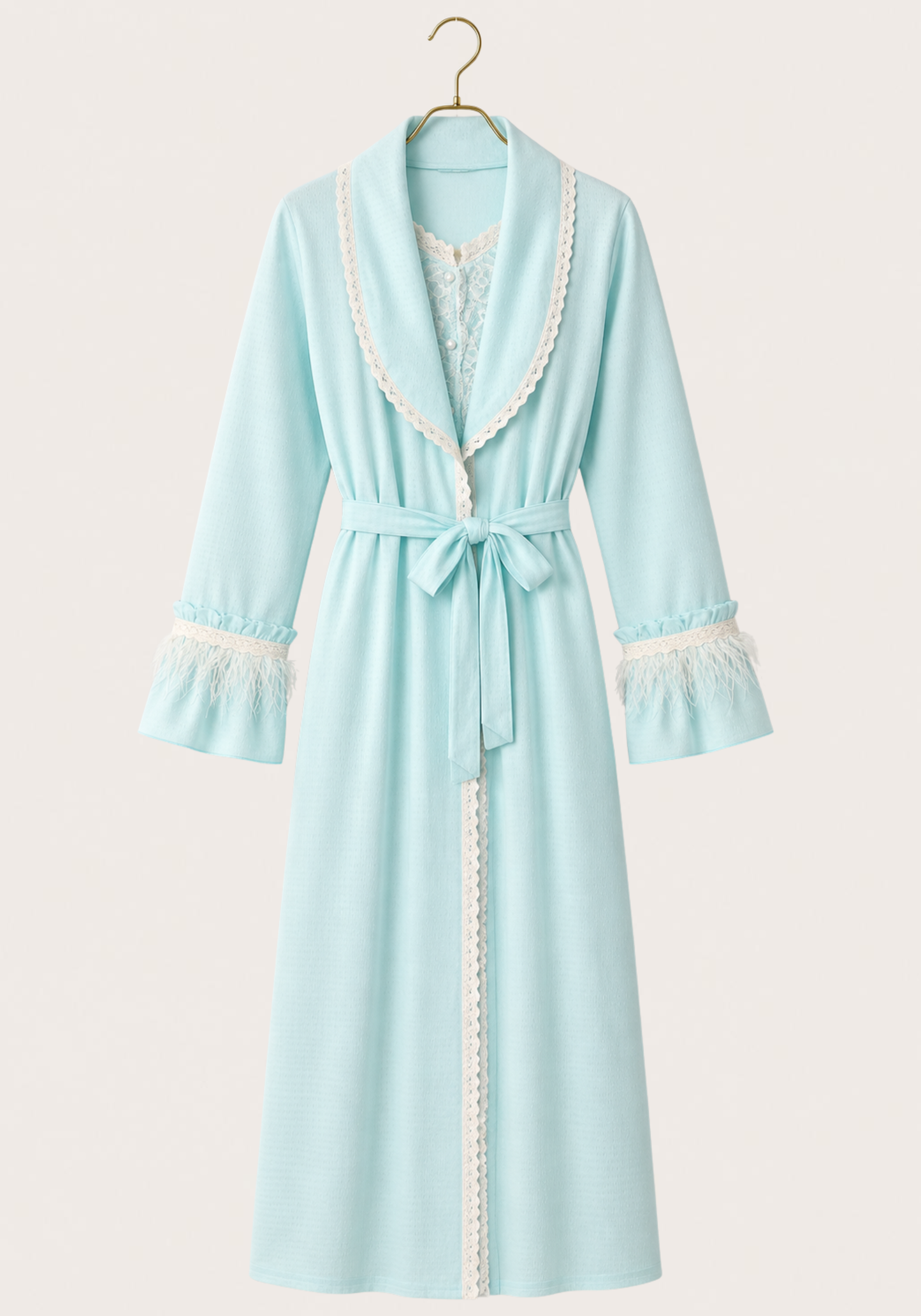 Maternal Robe Set: Button Long Nighty With Front Dantel And Long Robe With Furr